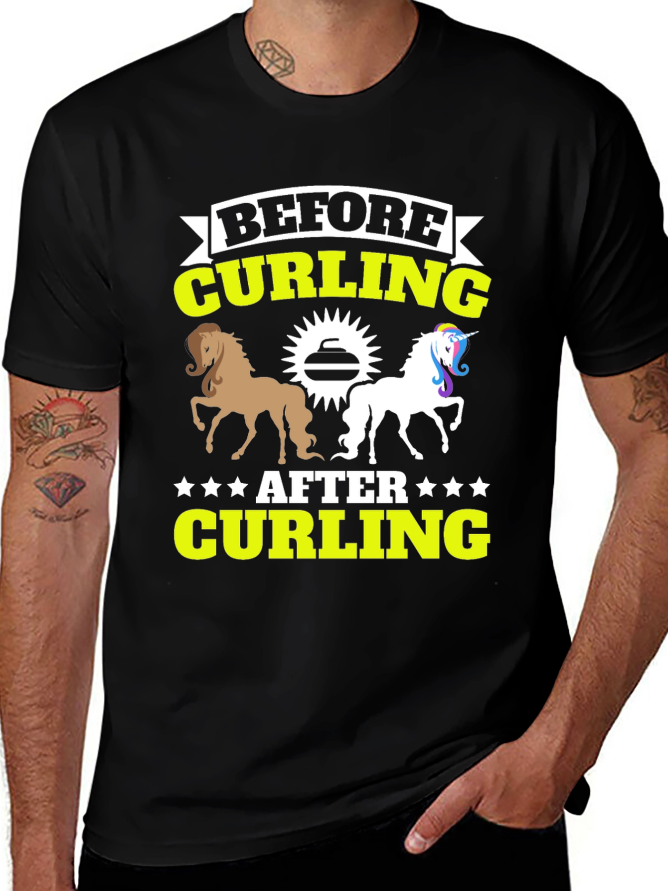 Variant 15 of Before & After Curling T-Shirt - Horse Unicorn Tee