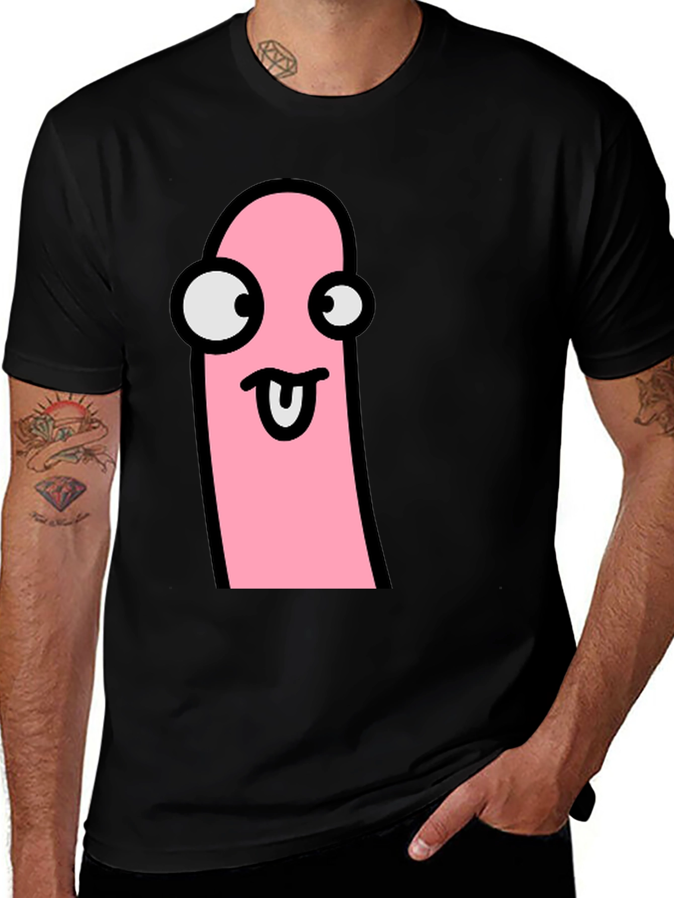Funky Tongue Out Face Black T-Shirt
