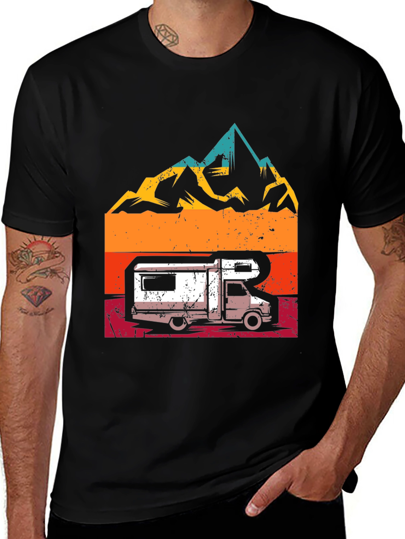 Retro Camper Van & Mountain Graphic T-Shirt