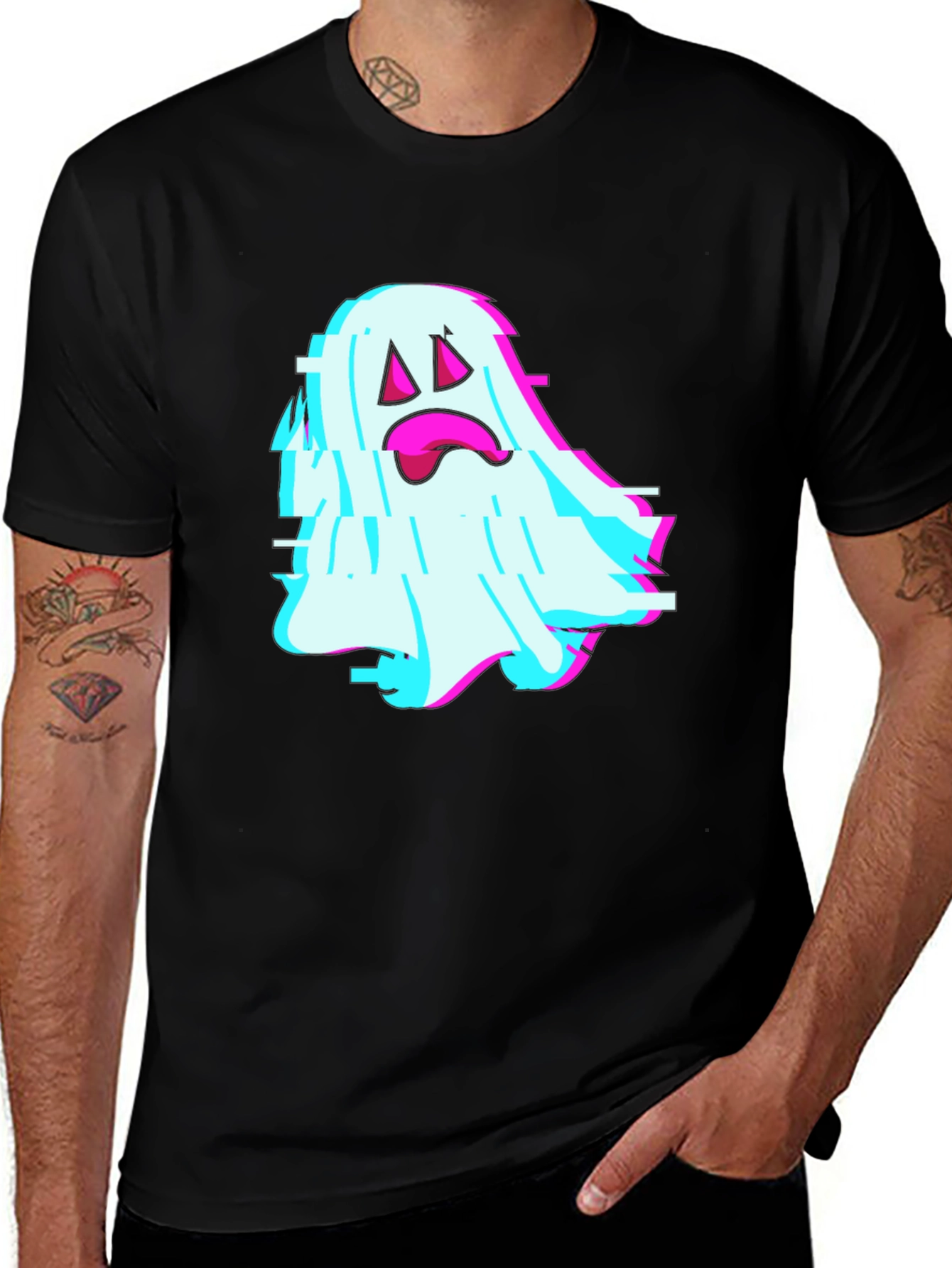 Variant 19 of Glitch Ghost Graphic Tee - Soft Black Cotton Blend