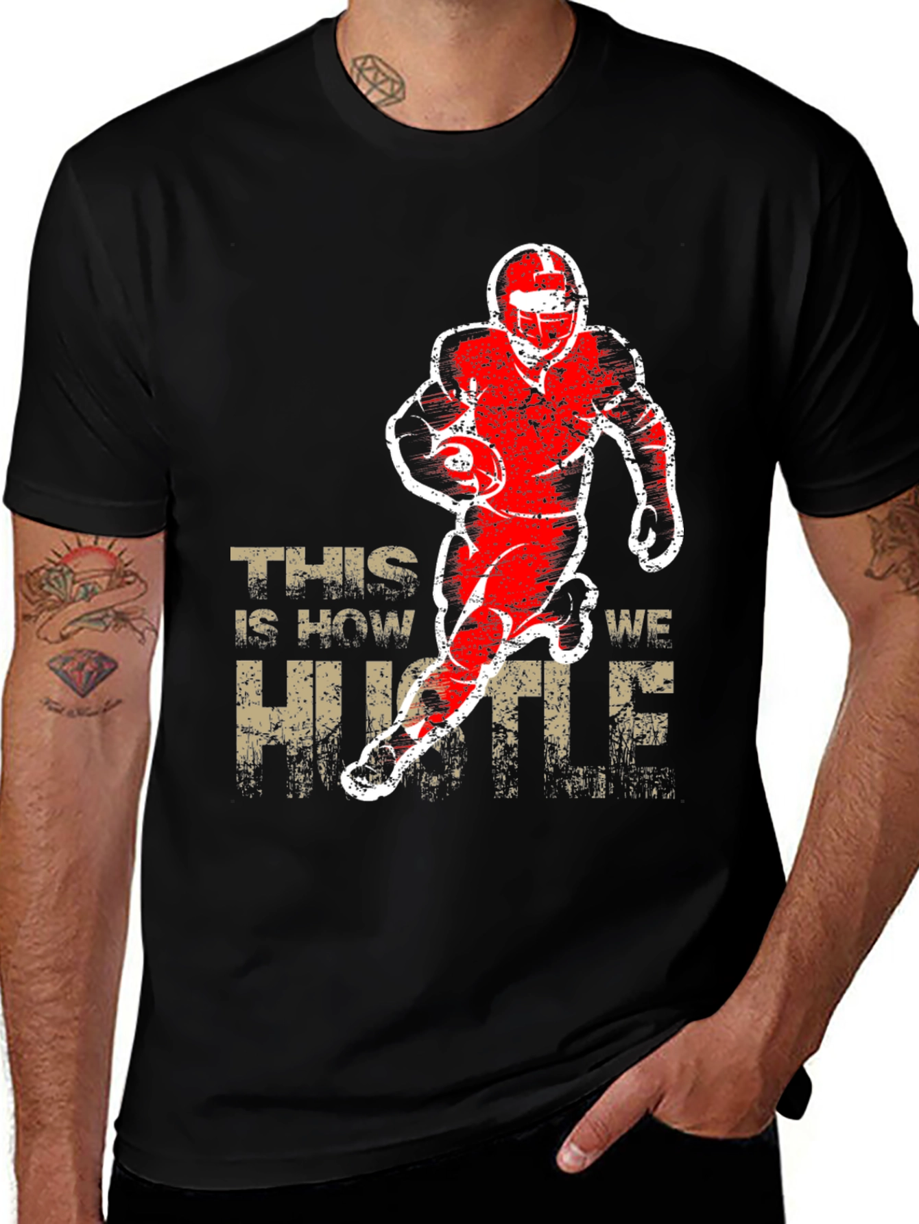 Variant 7 of Football Player Hustle T-Shirt - Black