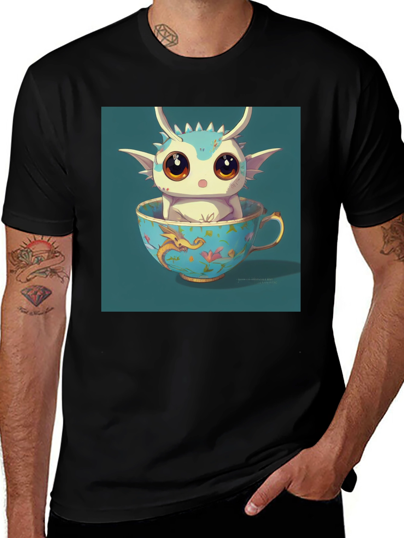 Variant 28 of Cute Dragon in Teacup Graphic Tee - Black