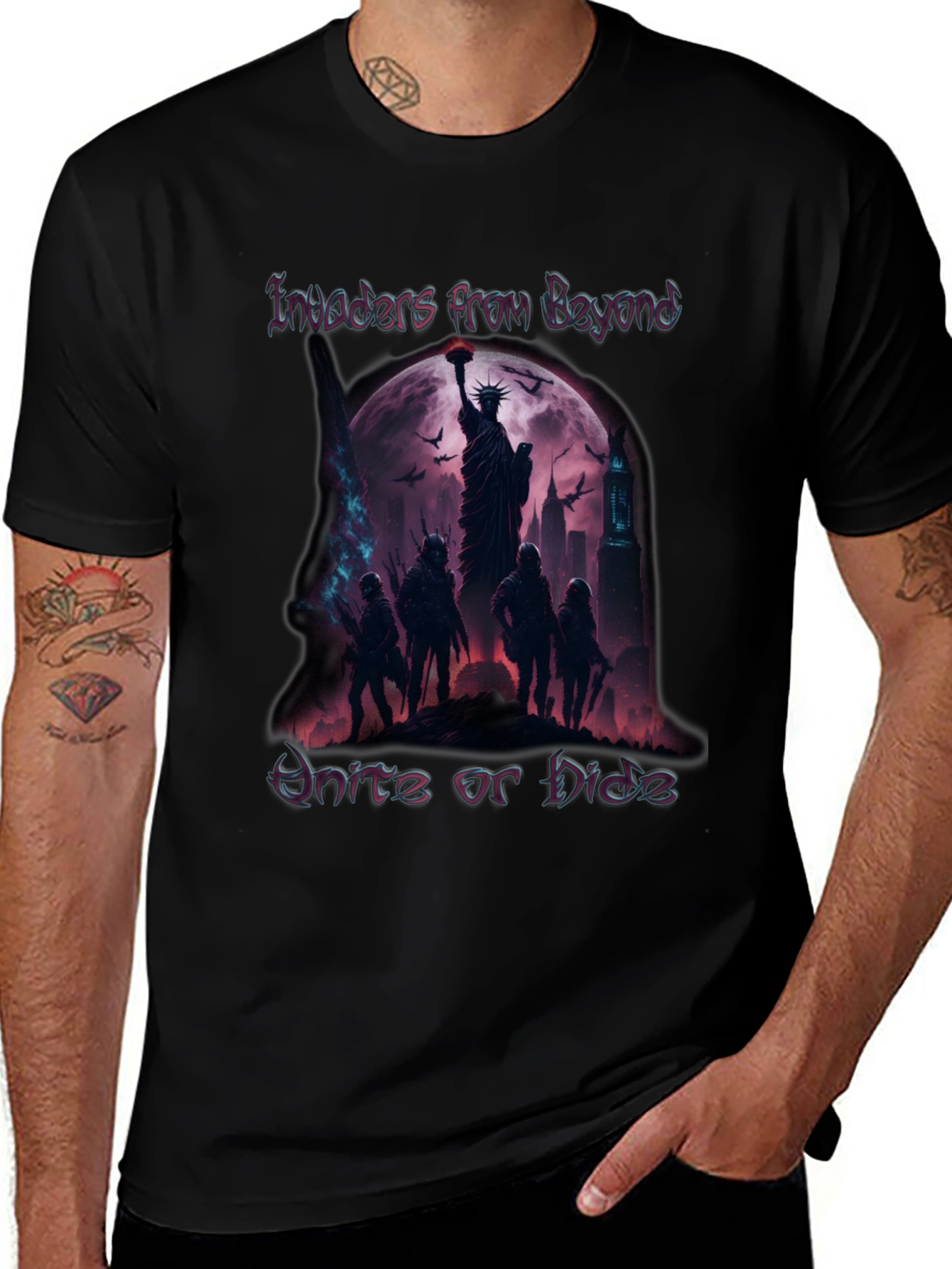 Variant 29 of Invaders from Beyond Graphic Tee - Unite or Die!