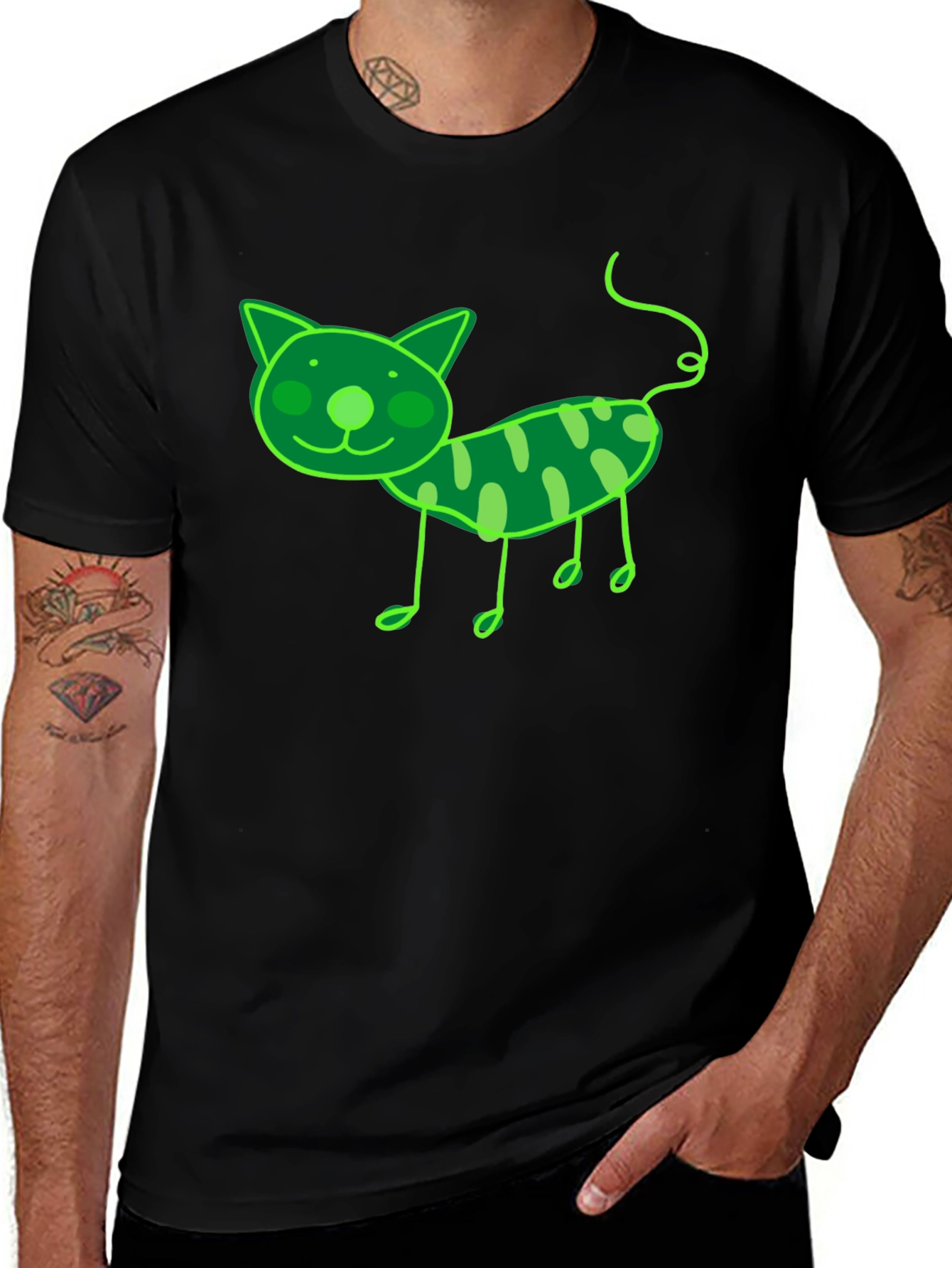 Variant 2 of Cartoon Cat Graphic Tee - Fun Black T-Shirt