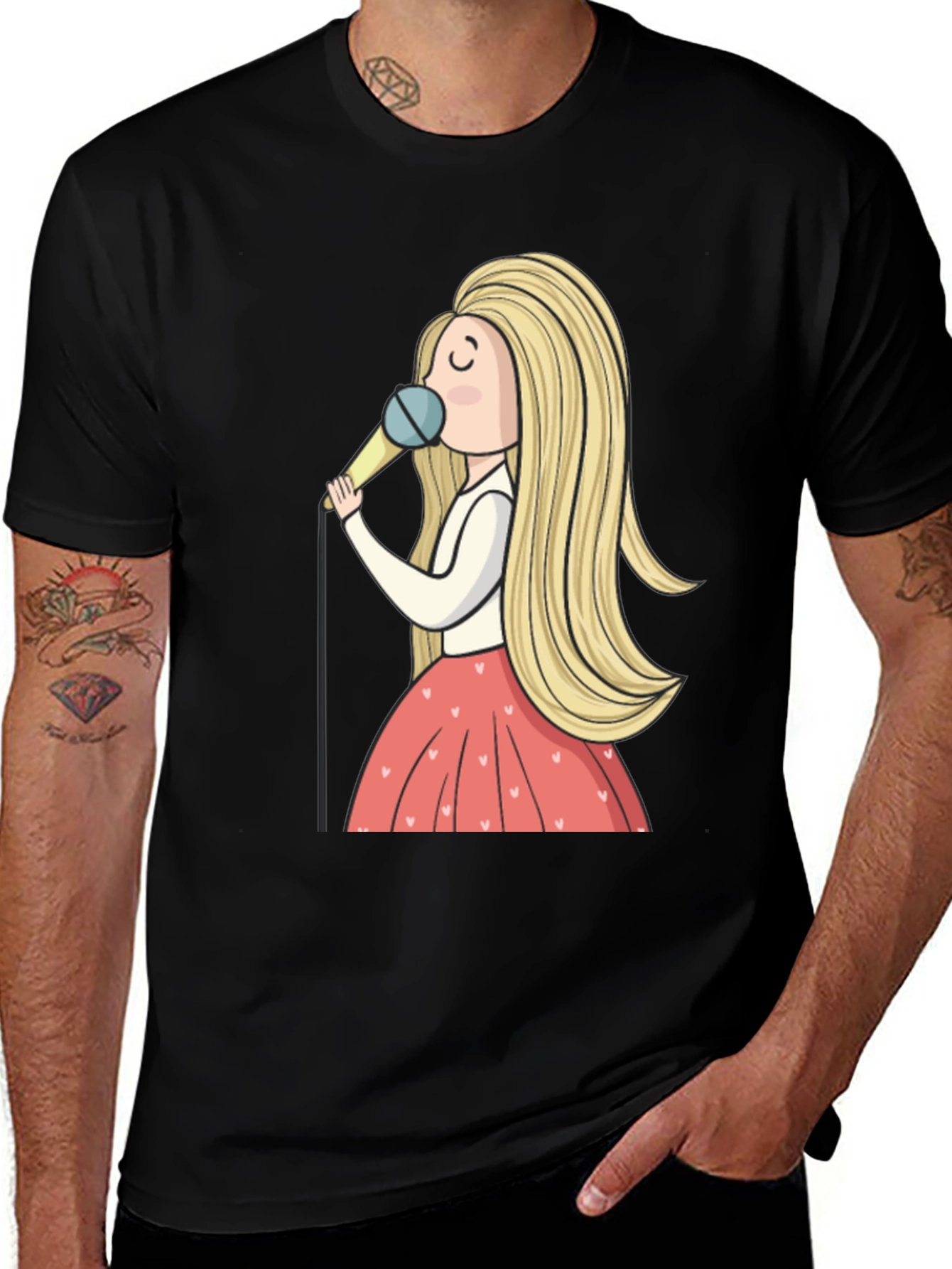 Variant 25 of Singing Girl Graphic Tee - Black Unisex T-Shirt