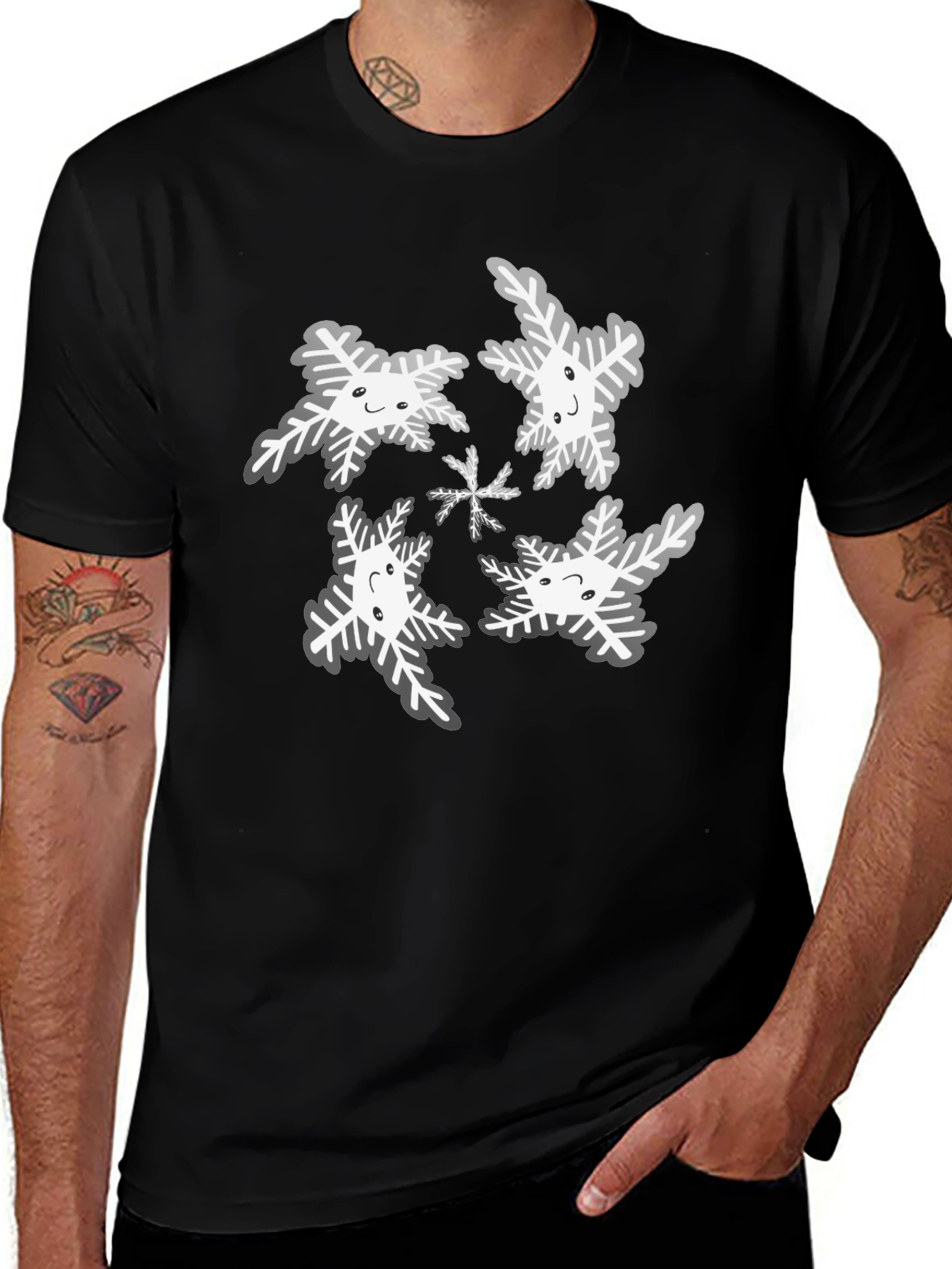 Variant 14 of Snowflake Graphic Tee - Black Cotton Blend
