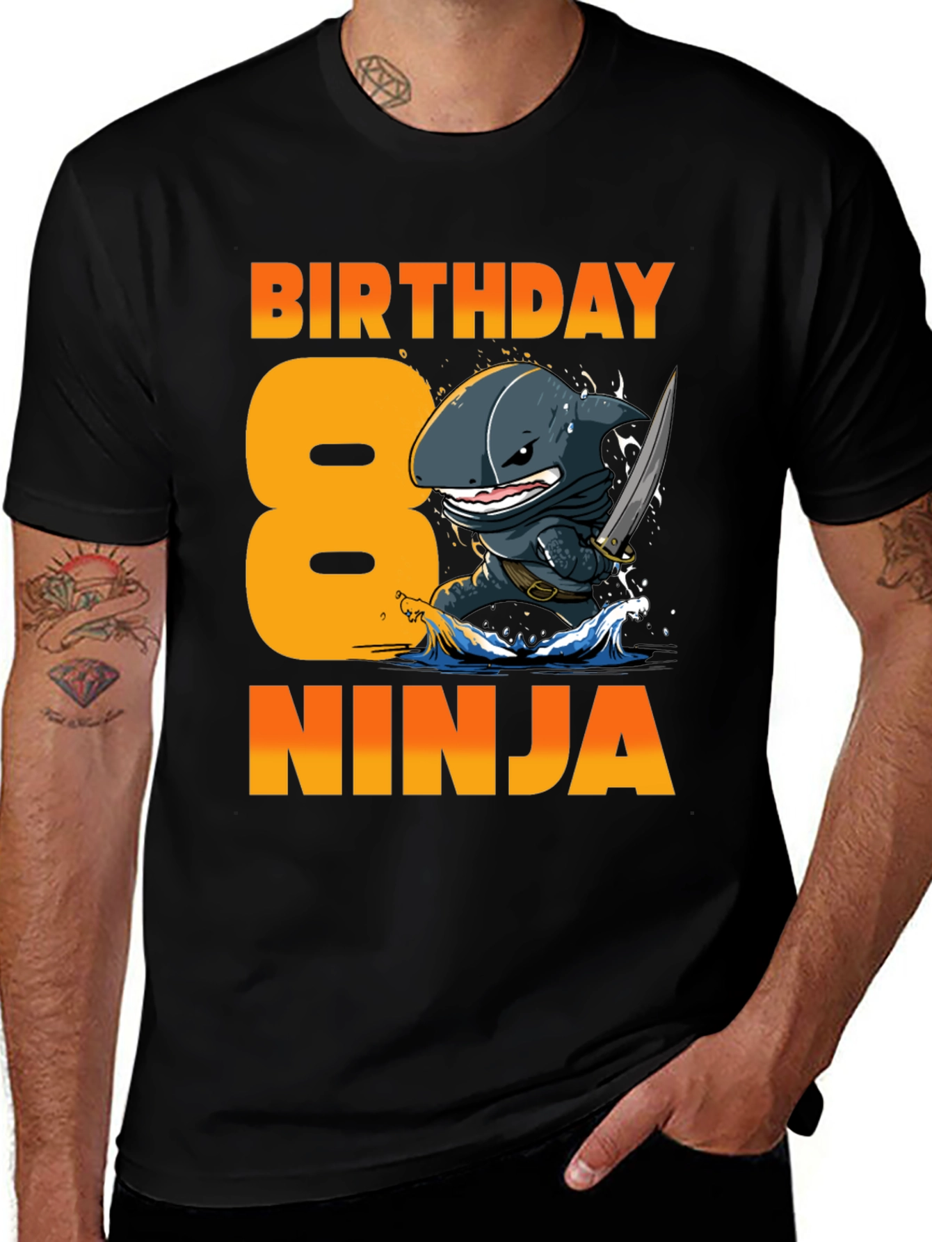 Variant 25 of Birthday Shark Ninja T-Shirt -  8 Years Old