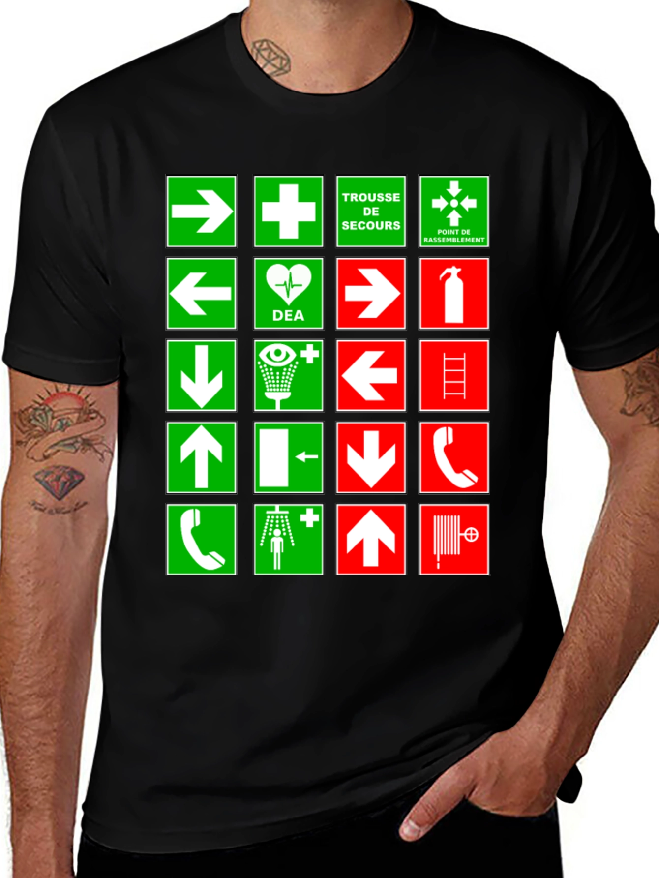 Variant 9 of Safety Signs T-Shirt - Green & Red Graphic Tee