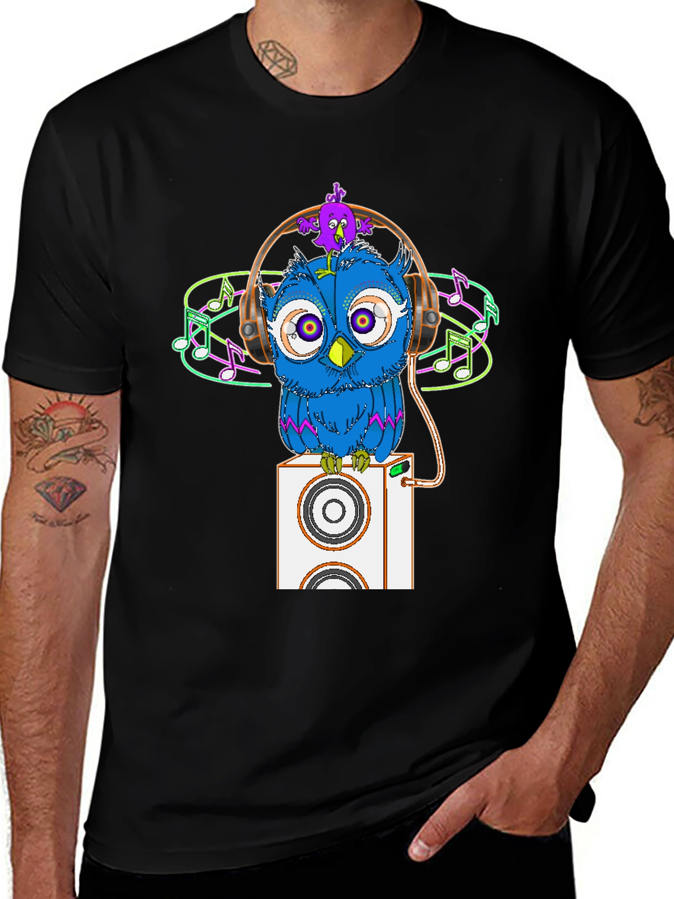 Variant 22 of Owl DJ Graphic T-Shirt - Music Lover's Tee