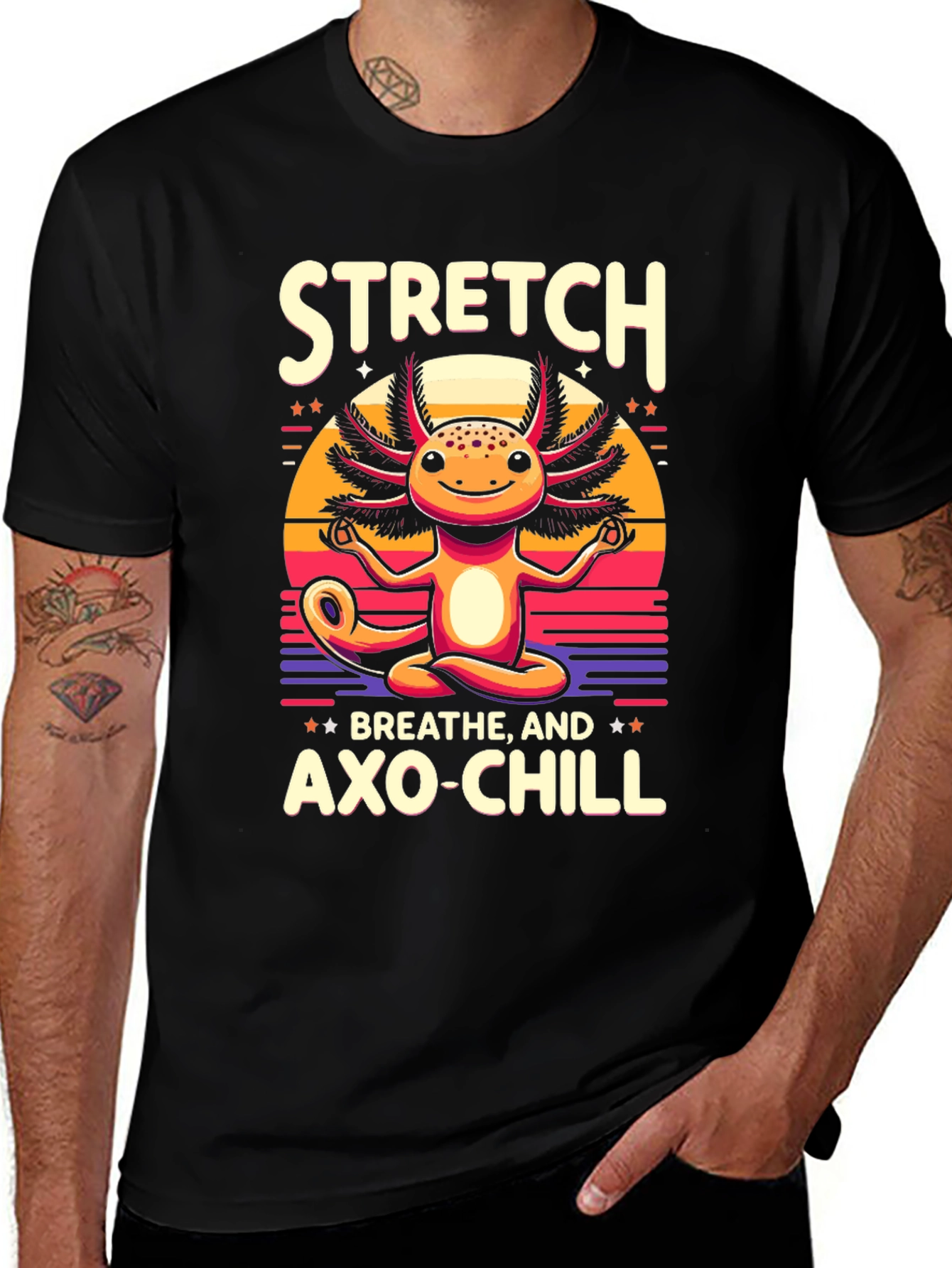 Variant 8 of Axolotl Meditation T-Shirt - Stretch, Breathe, Axo-Chill