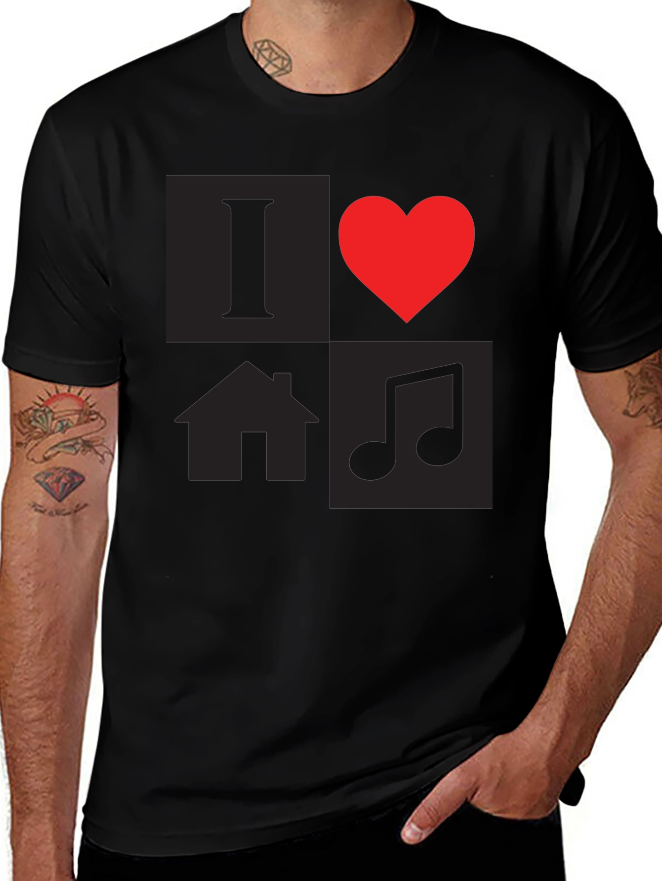 Variant 30 of I Love House Music Black T-Shirt