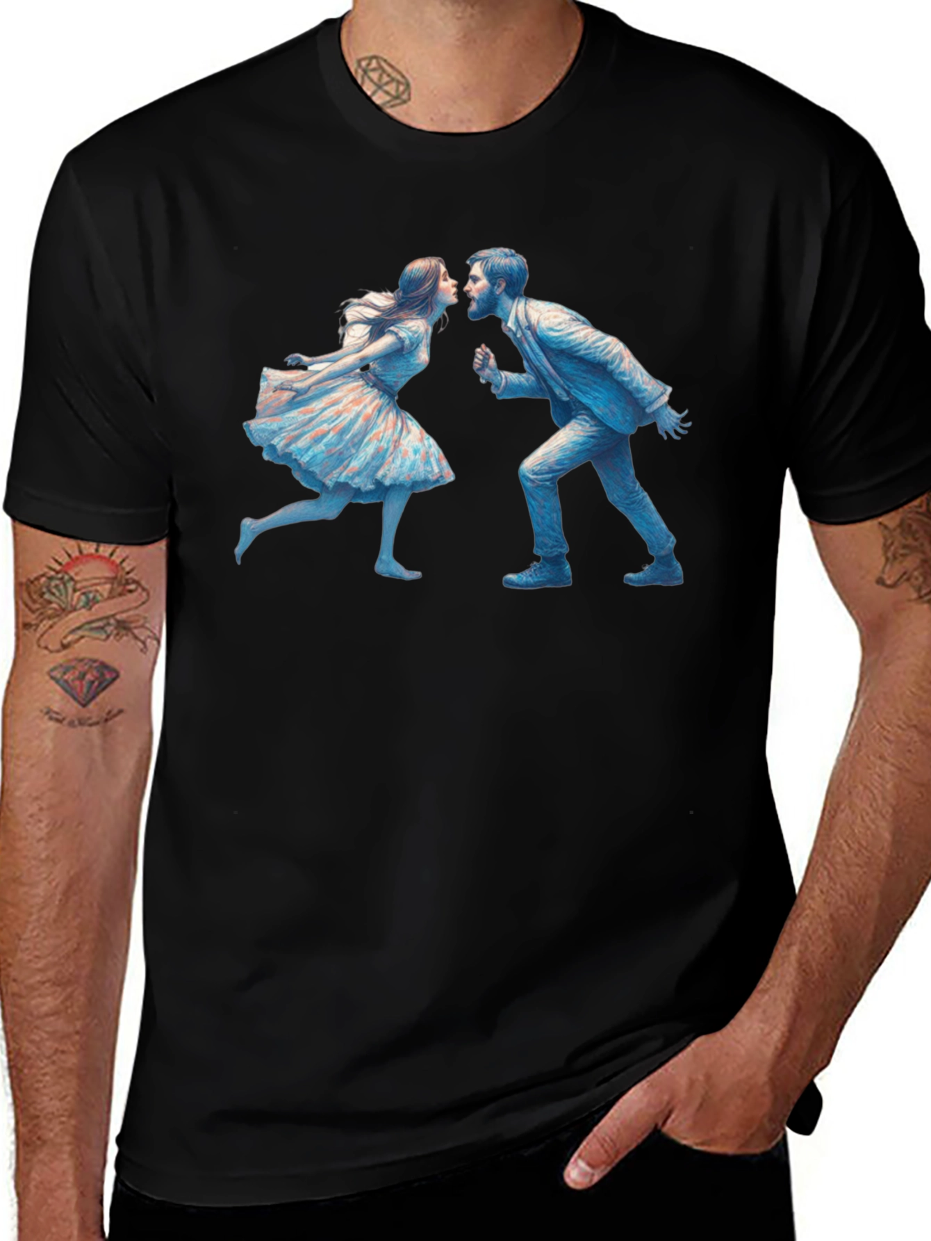 Romantic Kiss Graphic Tee - Unisex Black T-Shirt