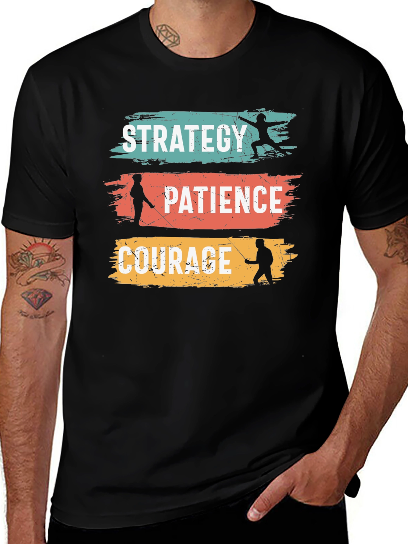 Variant 6 of Strategy, Patience, Courage Fencing Graphic T-Shirt