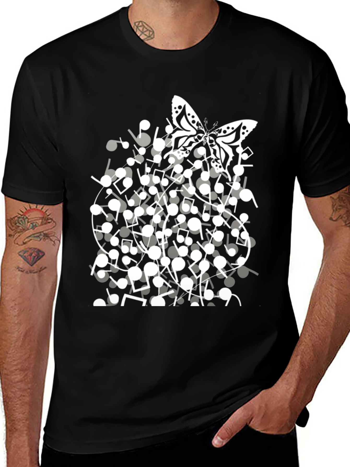 Variant 16 of Butterfly Music Note Graphic Black Tee