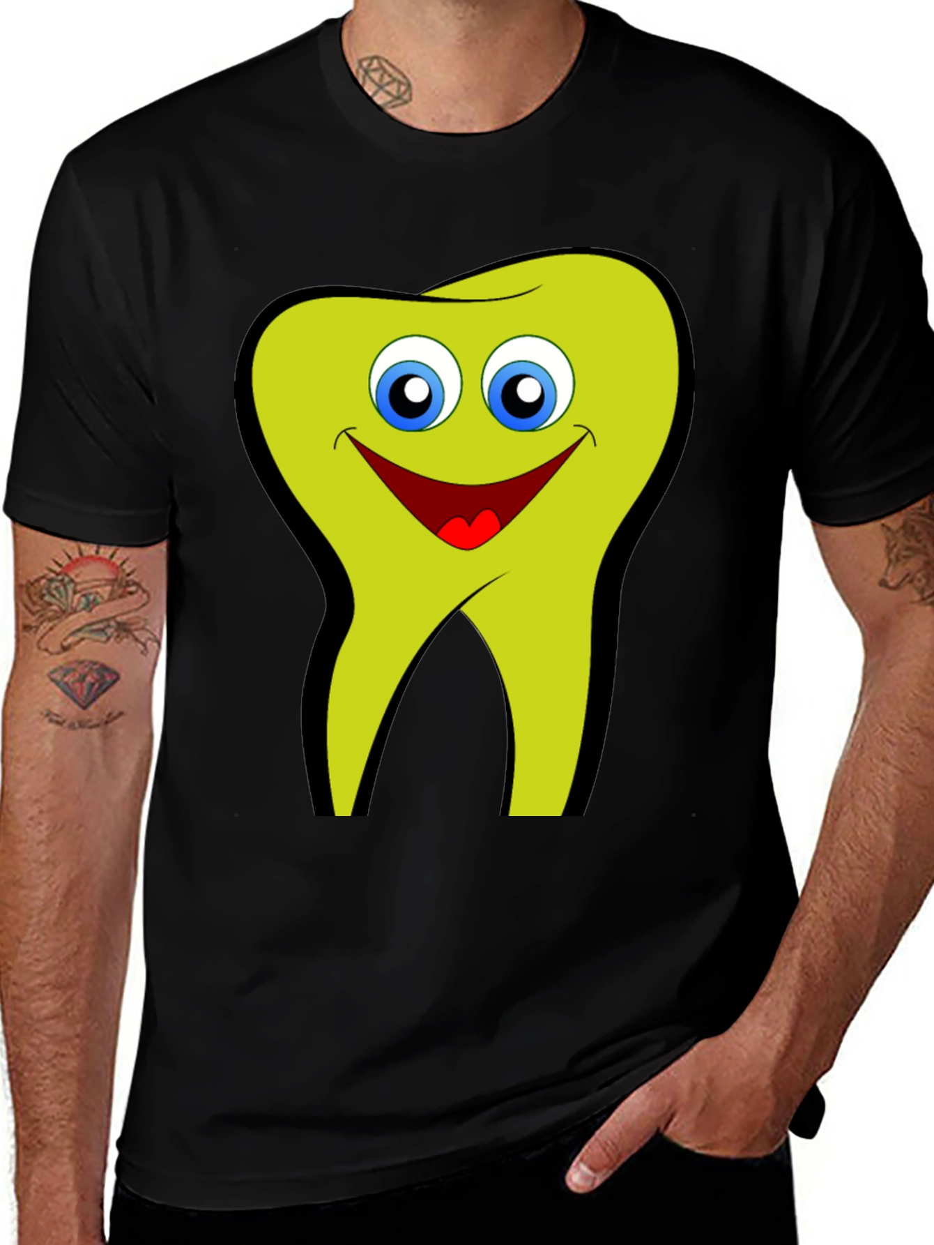 Variant 8 of Funny Cartoon Tooth Graphic Tee - Black