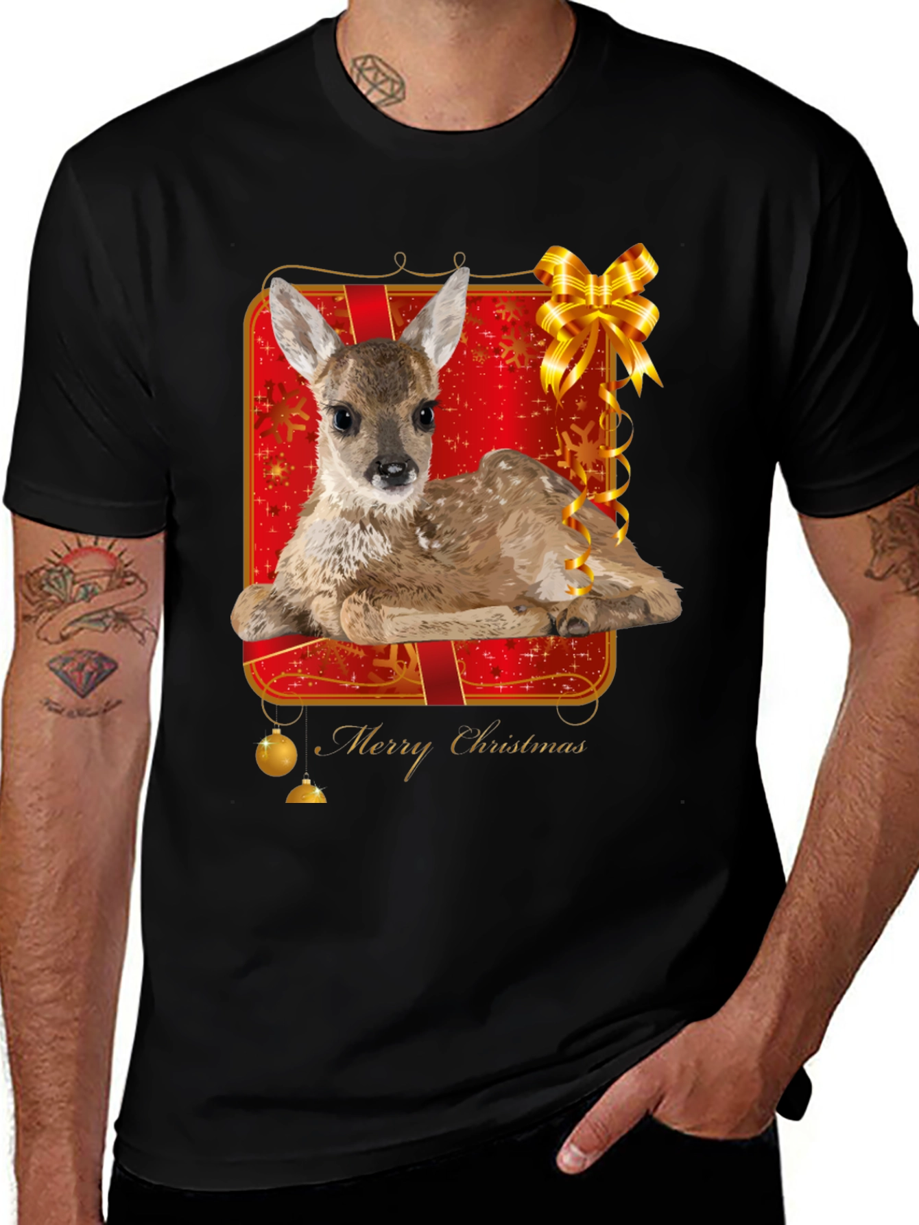 Festive Fawn Graphic Tee - Merry Christmas Shirt