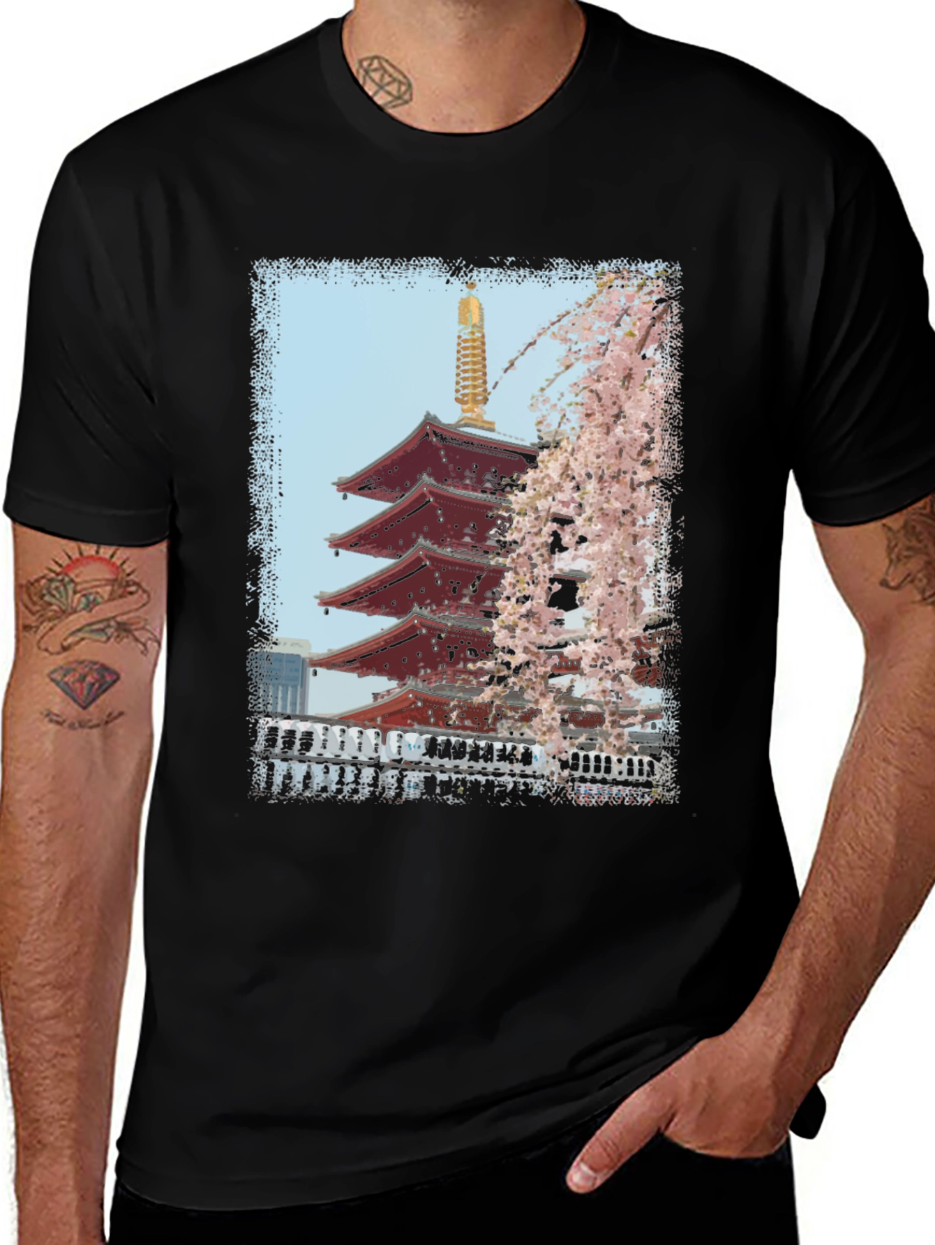 Variant 13 of Japanese Temple Print Black T-Shirt