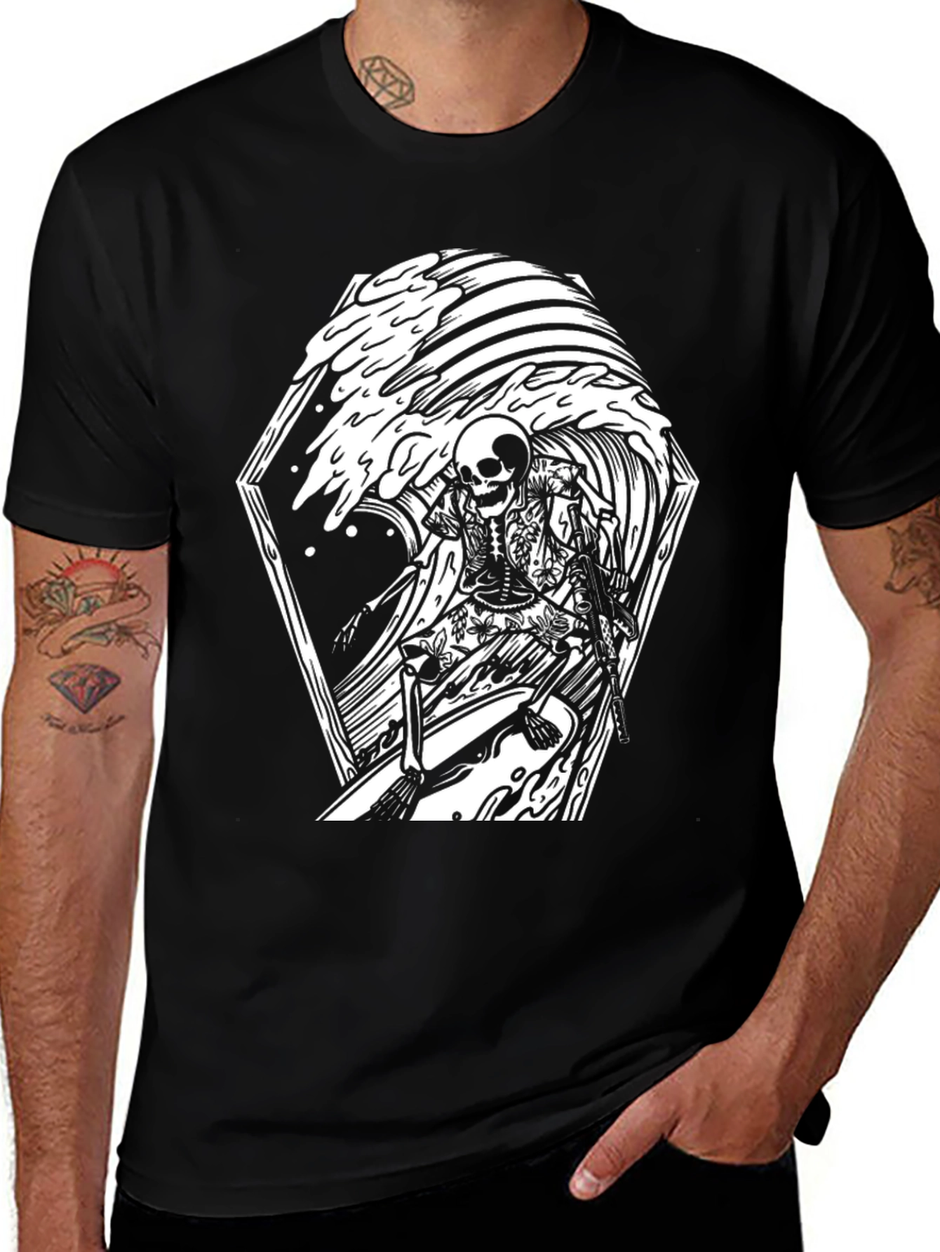 Variant 14 of Skeleton Surfer Graphic Tee - Black