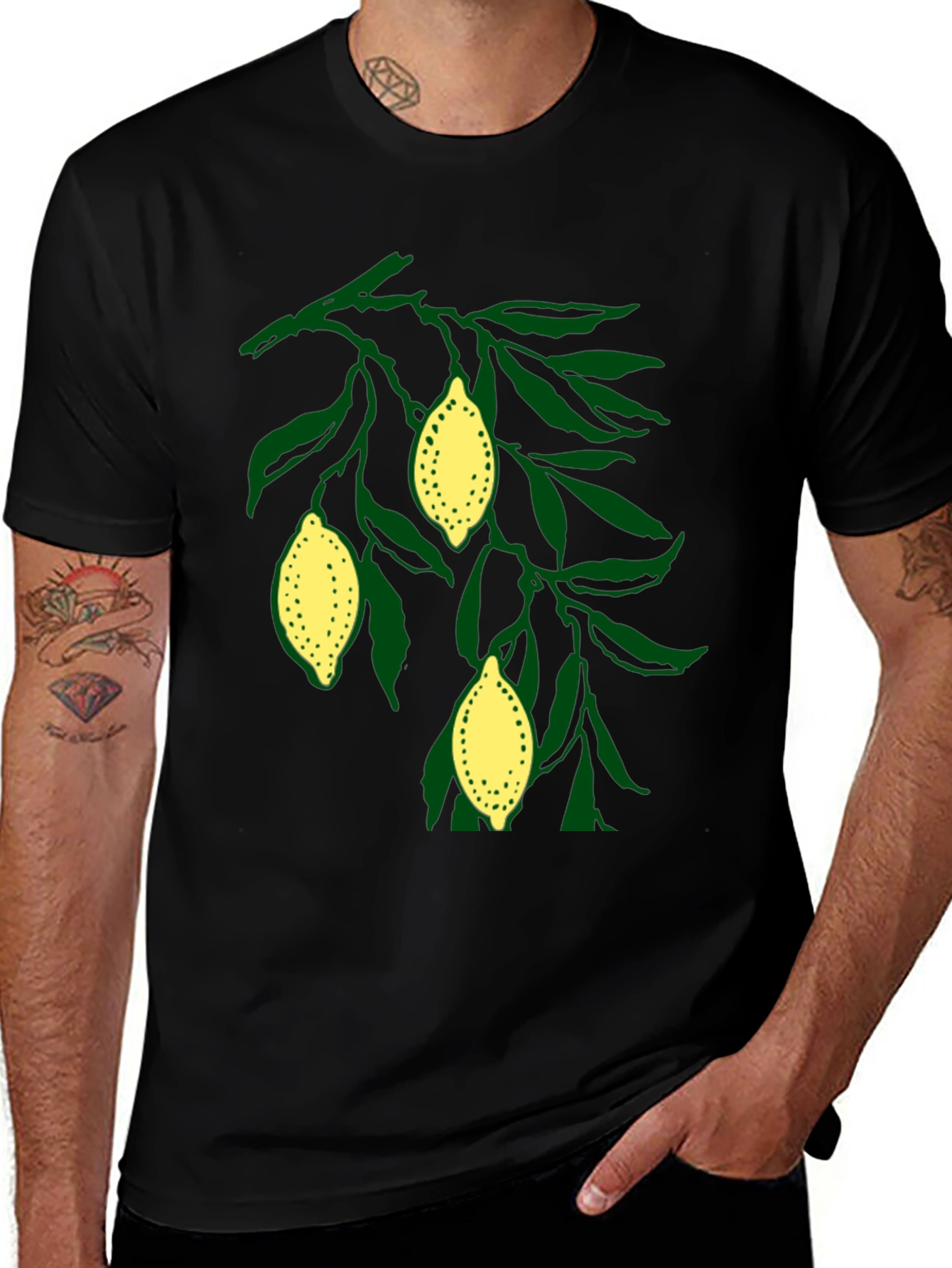 Variant 8 of Lemon Branch Graphic Tee - Casual Black T-Shirt
