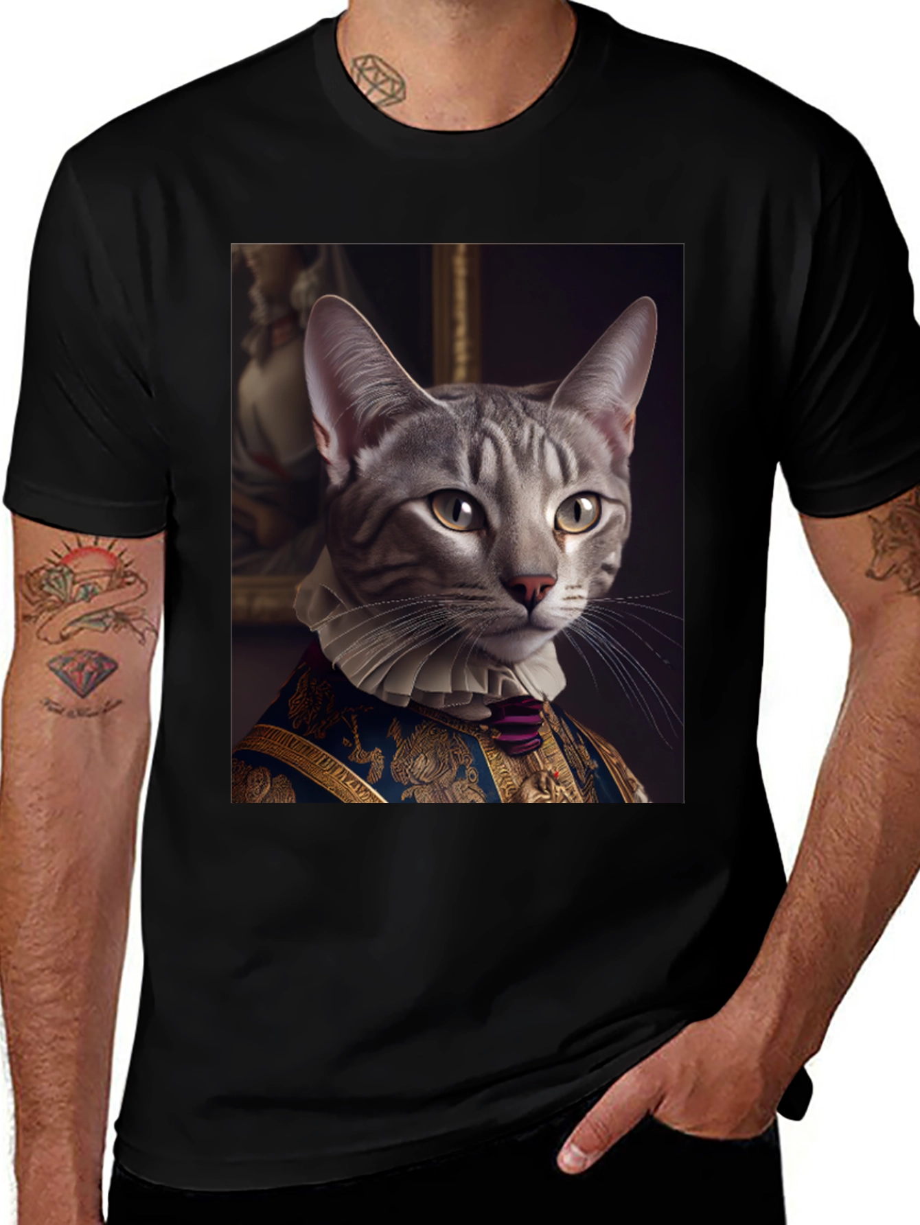 Variant 5 of Regal Cat Portrait T-Shirt - Aristocratic Feline Tee