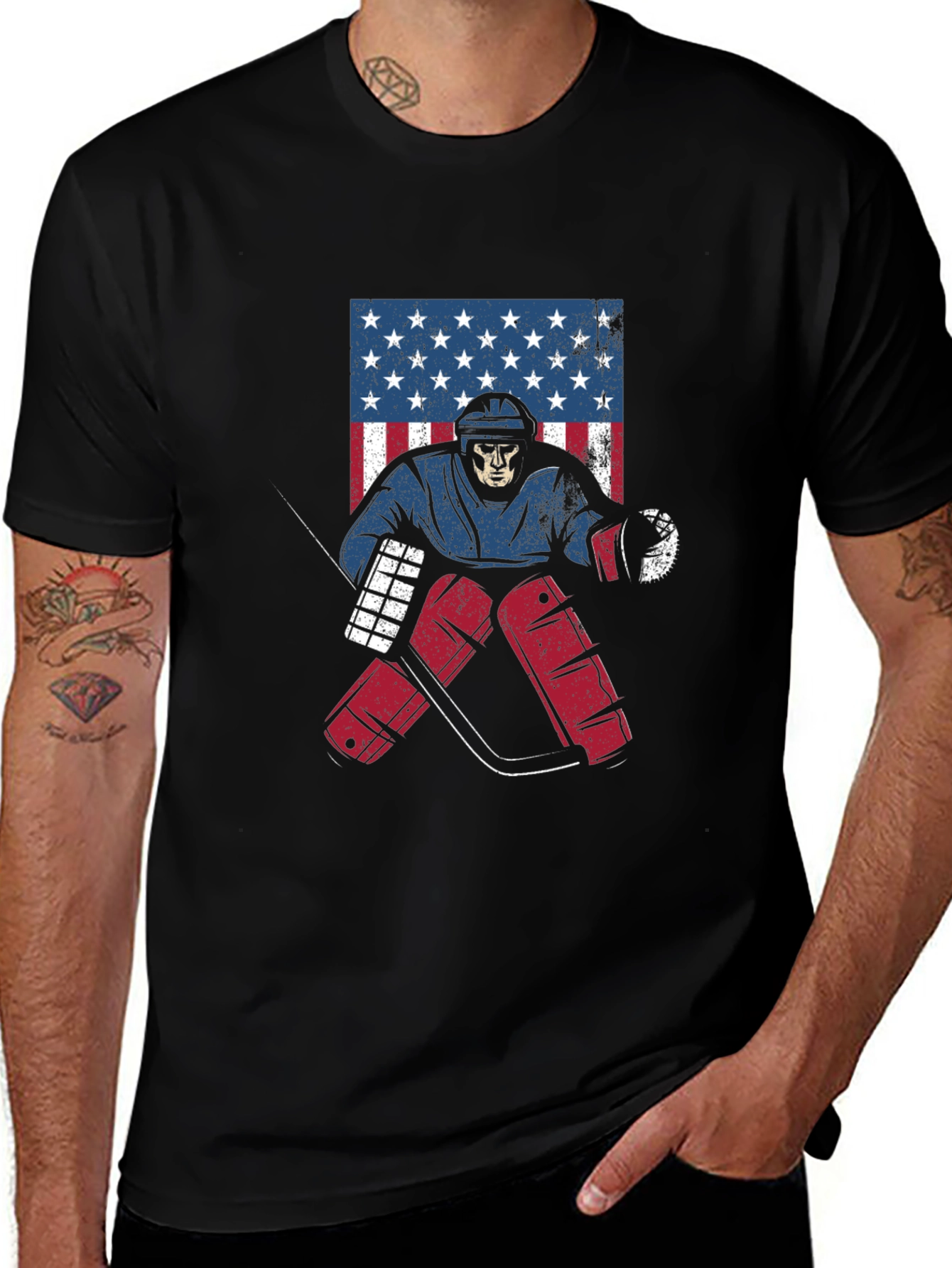 Variant 24 of Hockey Skeleton USA Flag Graphic Tee