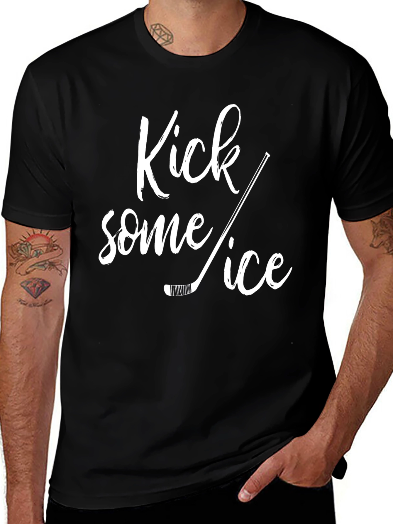 Variant 27 of Kick Some Ice Hockey T-Shirt - Black