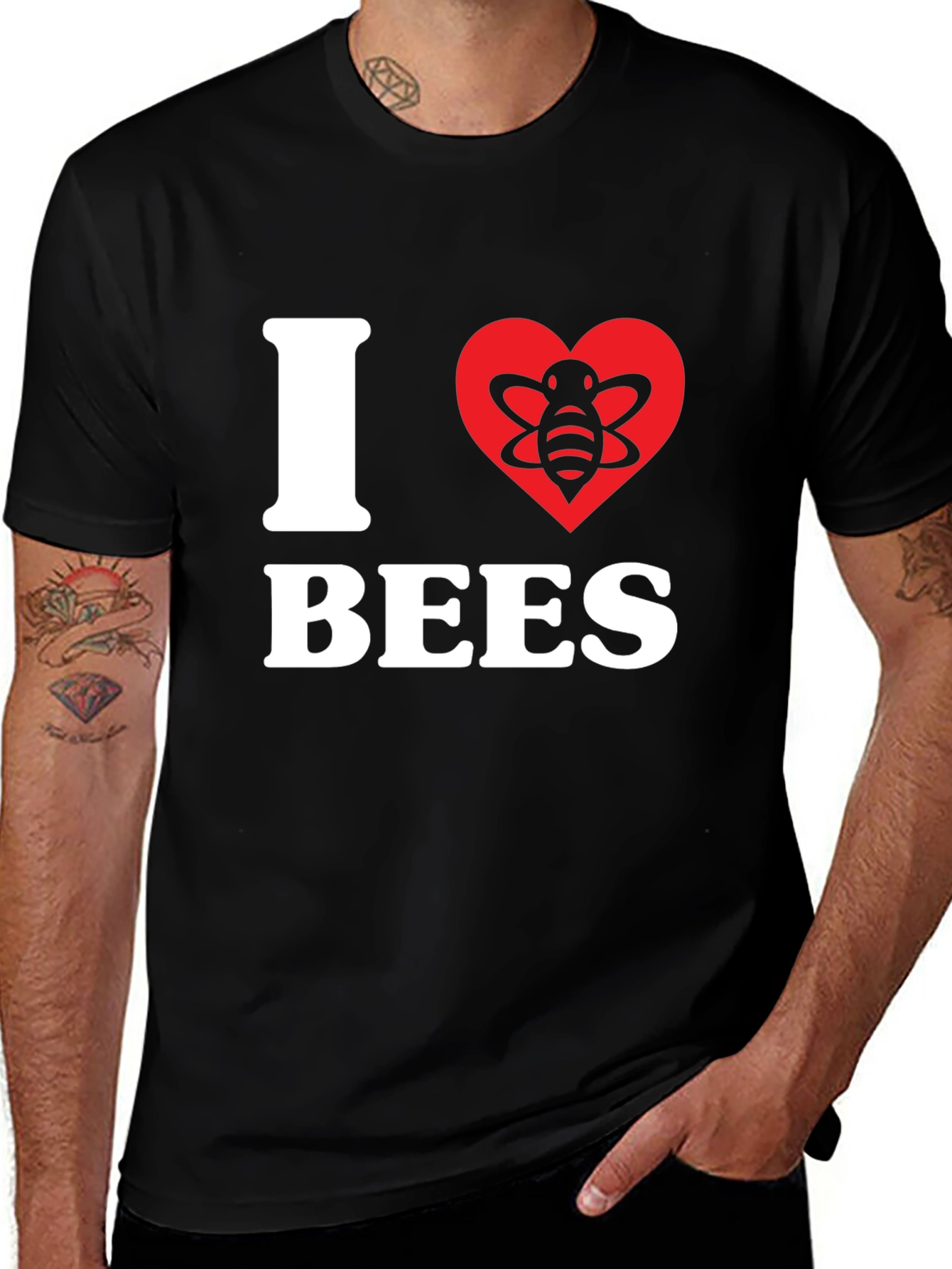 Variant 17 of I Heart Bees Graphic Tee - Black Cotton T-Shirt