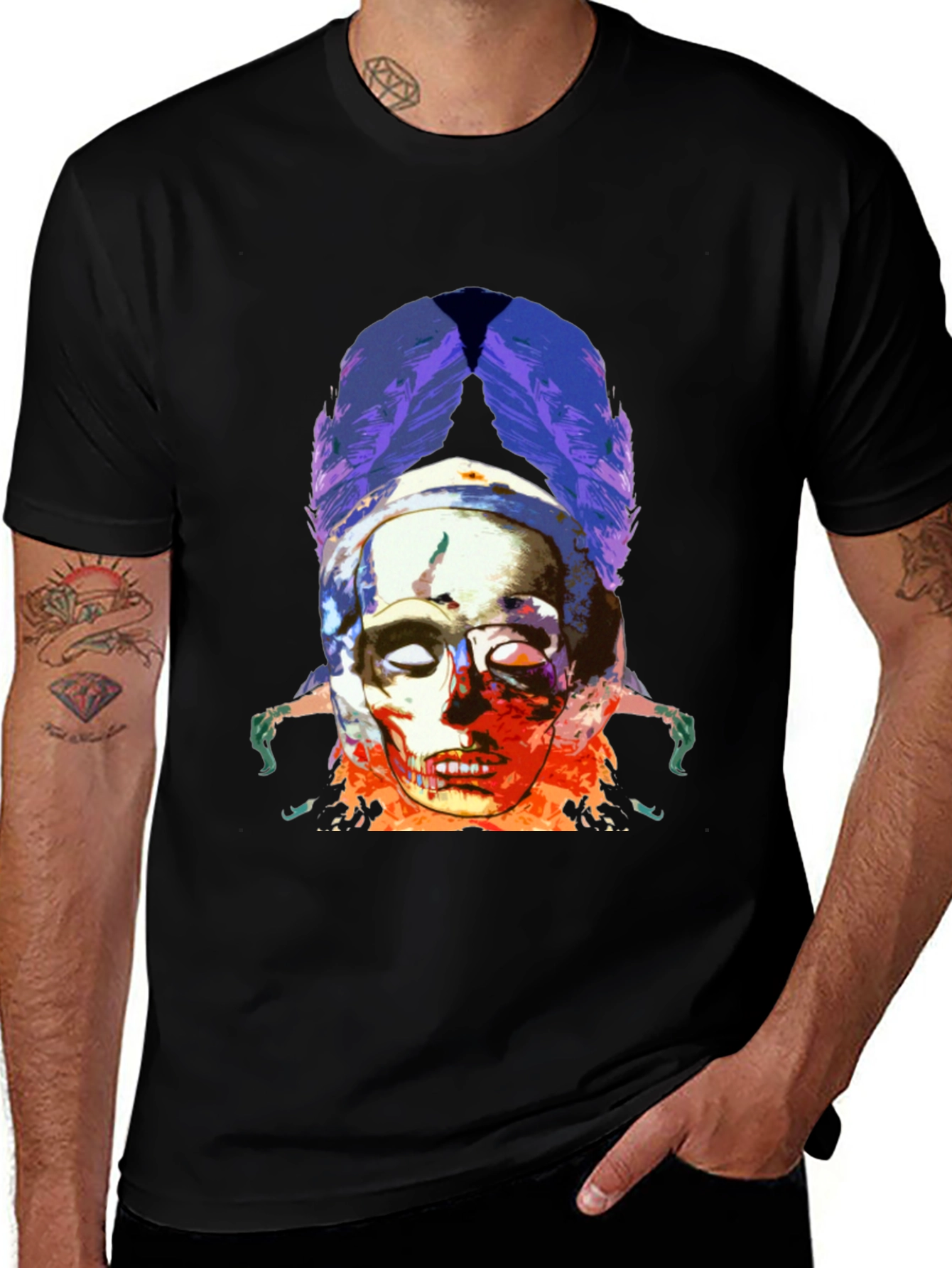 Variant 22 of Skull & Feathers Graphic Black T-Shirt