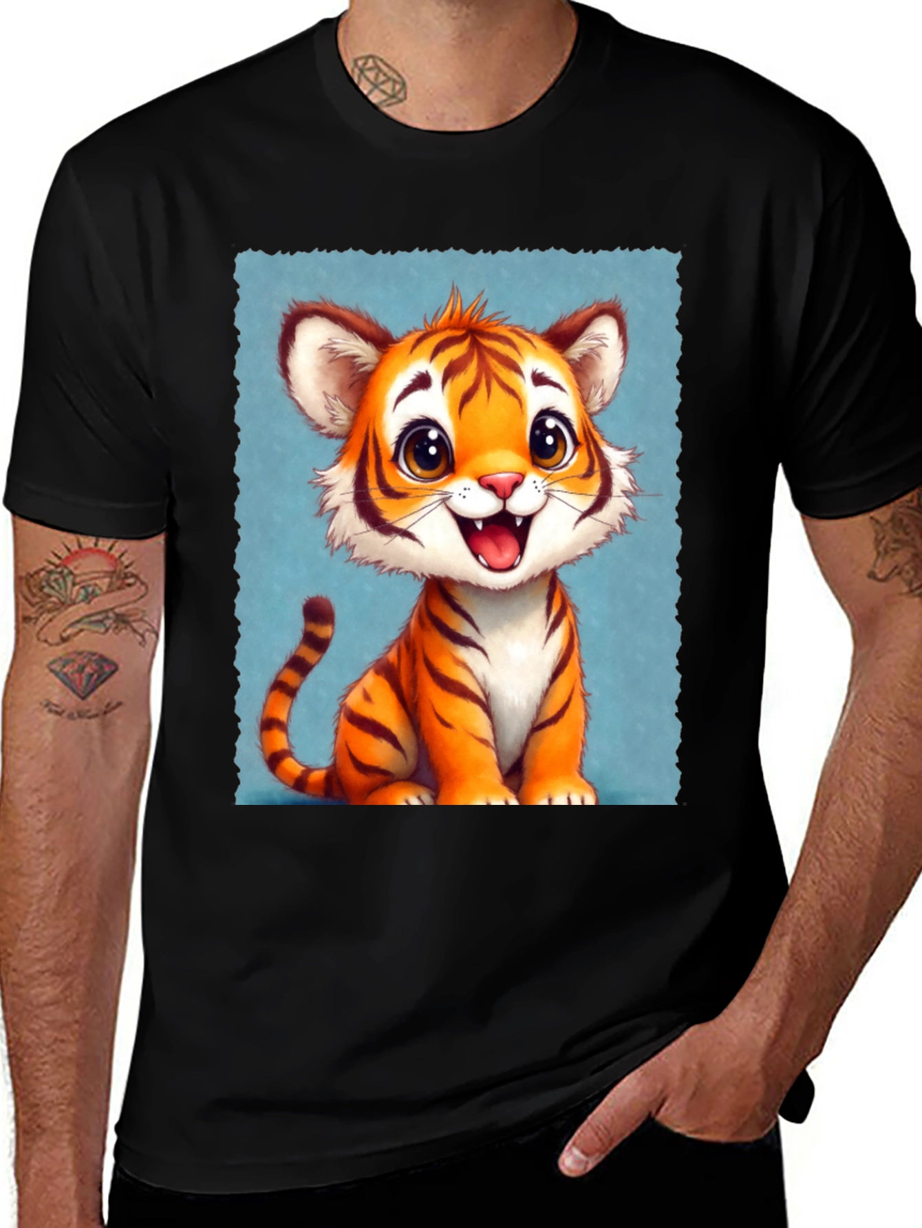 Cute Tiger Graphic Tee - Black Cotton Comfort