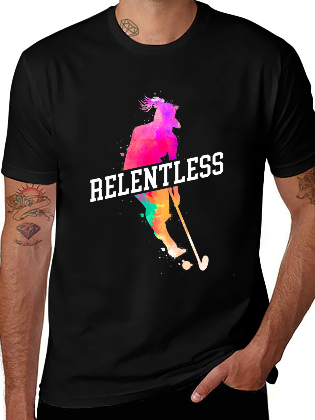 Variant 4 of Relentless Golfer Watercolor Graphic Tee - Black