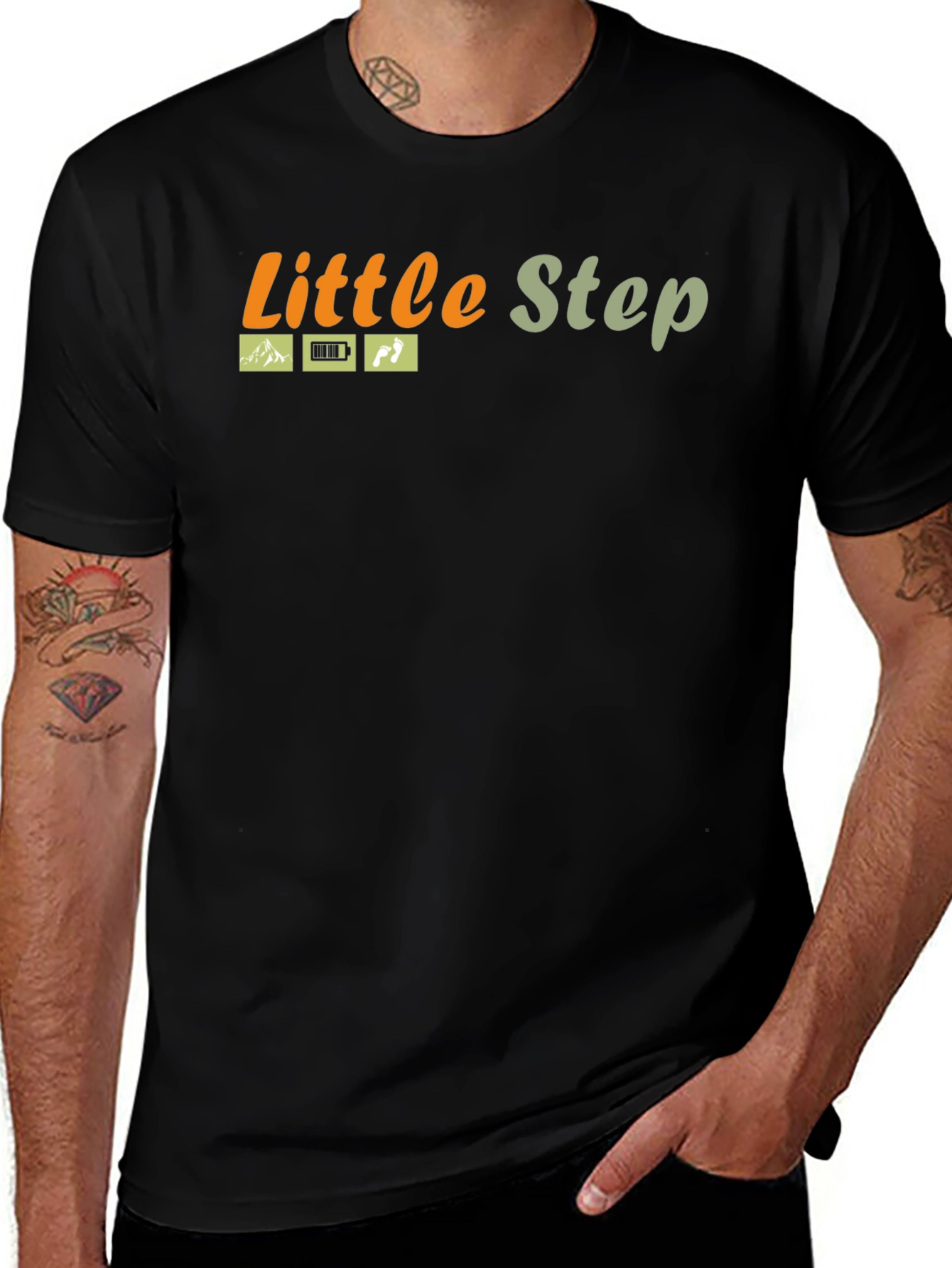 Variant 2 of Little Step Black Cotton Graphic Tee