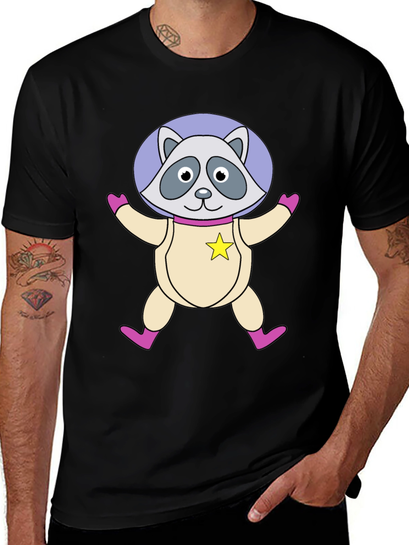 Variant 26 of Astronaut Raccoon Black T-Shirt