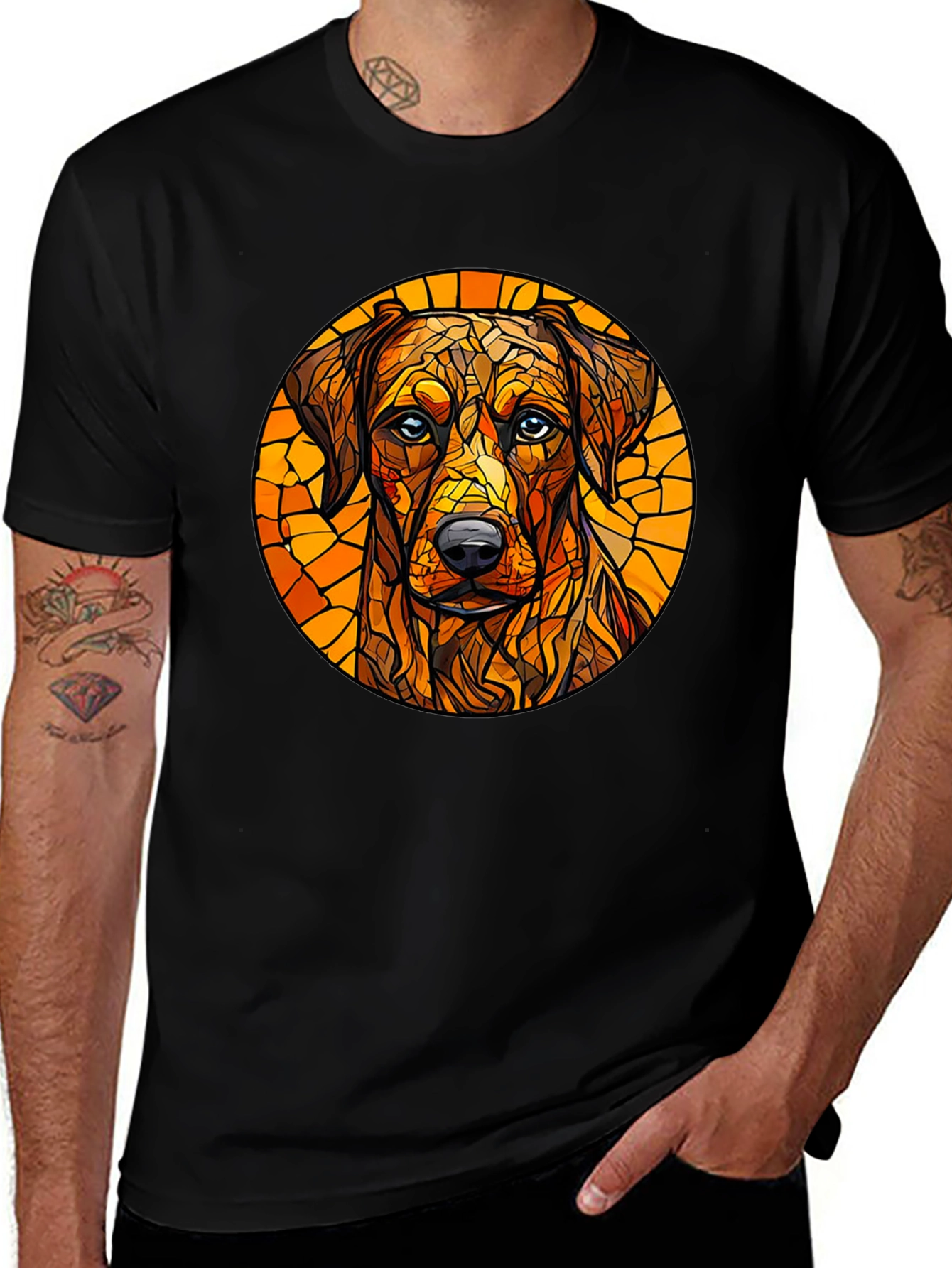 Variant 6 of Dog Art Graphic Tee - Men's Black T-Shirt