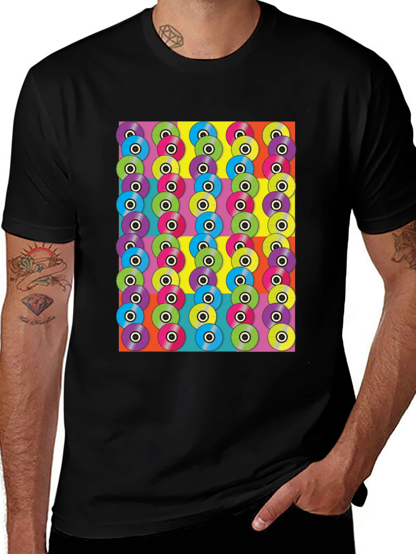 Variant 2 of Retro Vinyl Record Graphic Tee - Bold Pattern