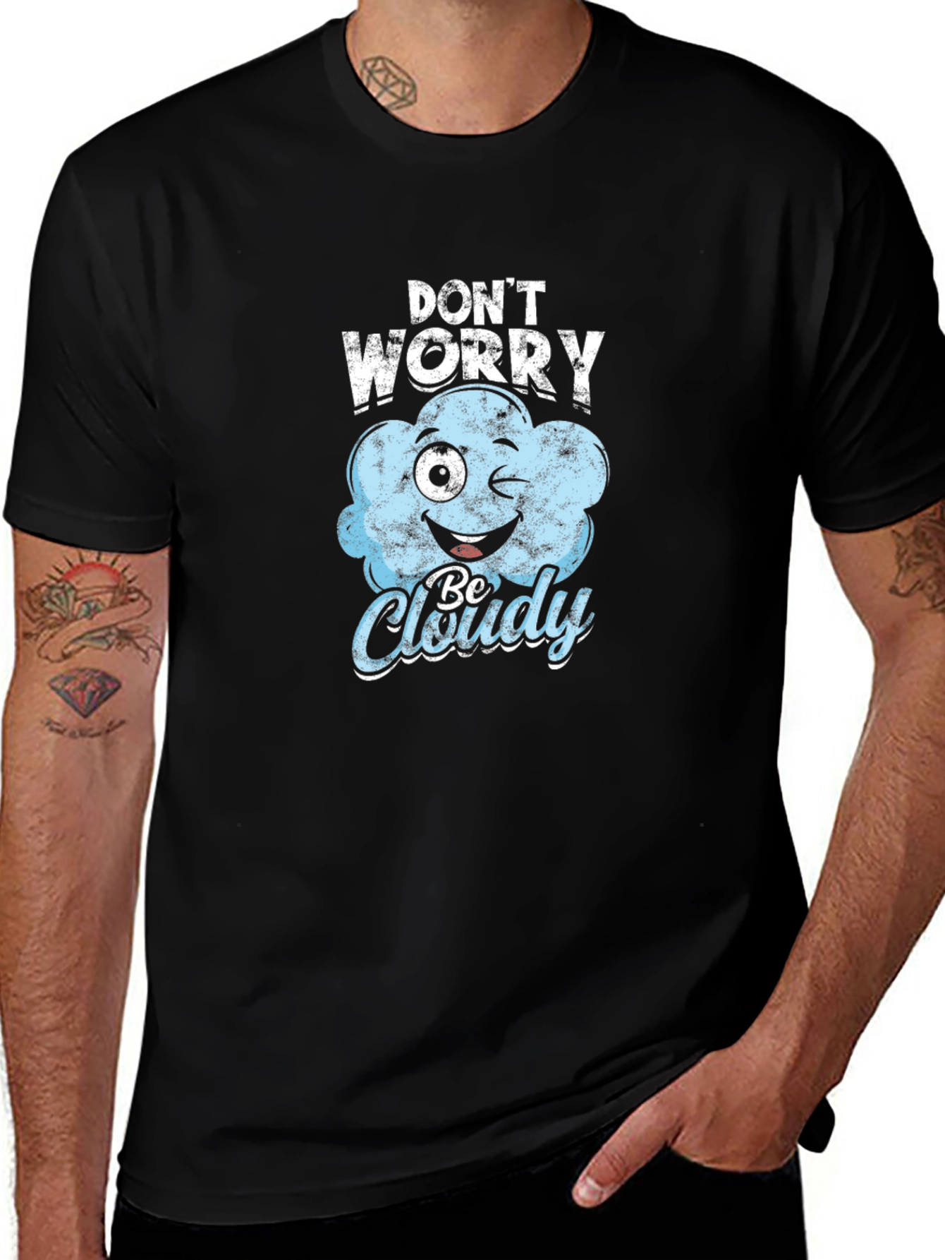 Variant 18 of Don't Worry Be Cloudy Black T-Shirt