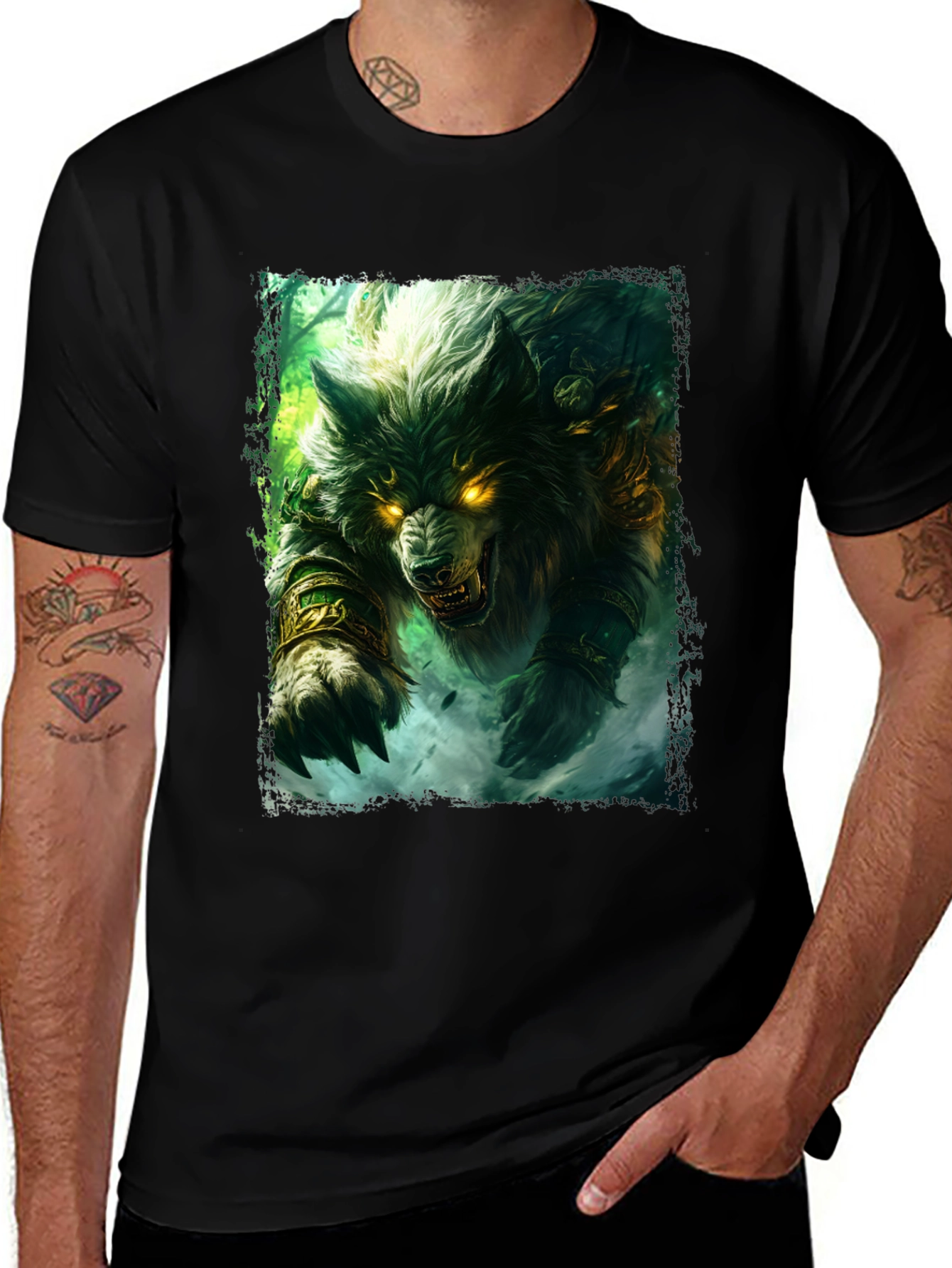 Variant 21 of Worgen Warrior Graphic Tee - Black Cotton T-Shirt
