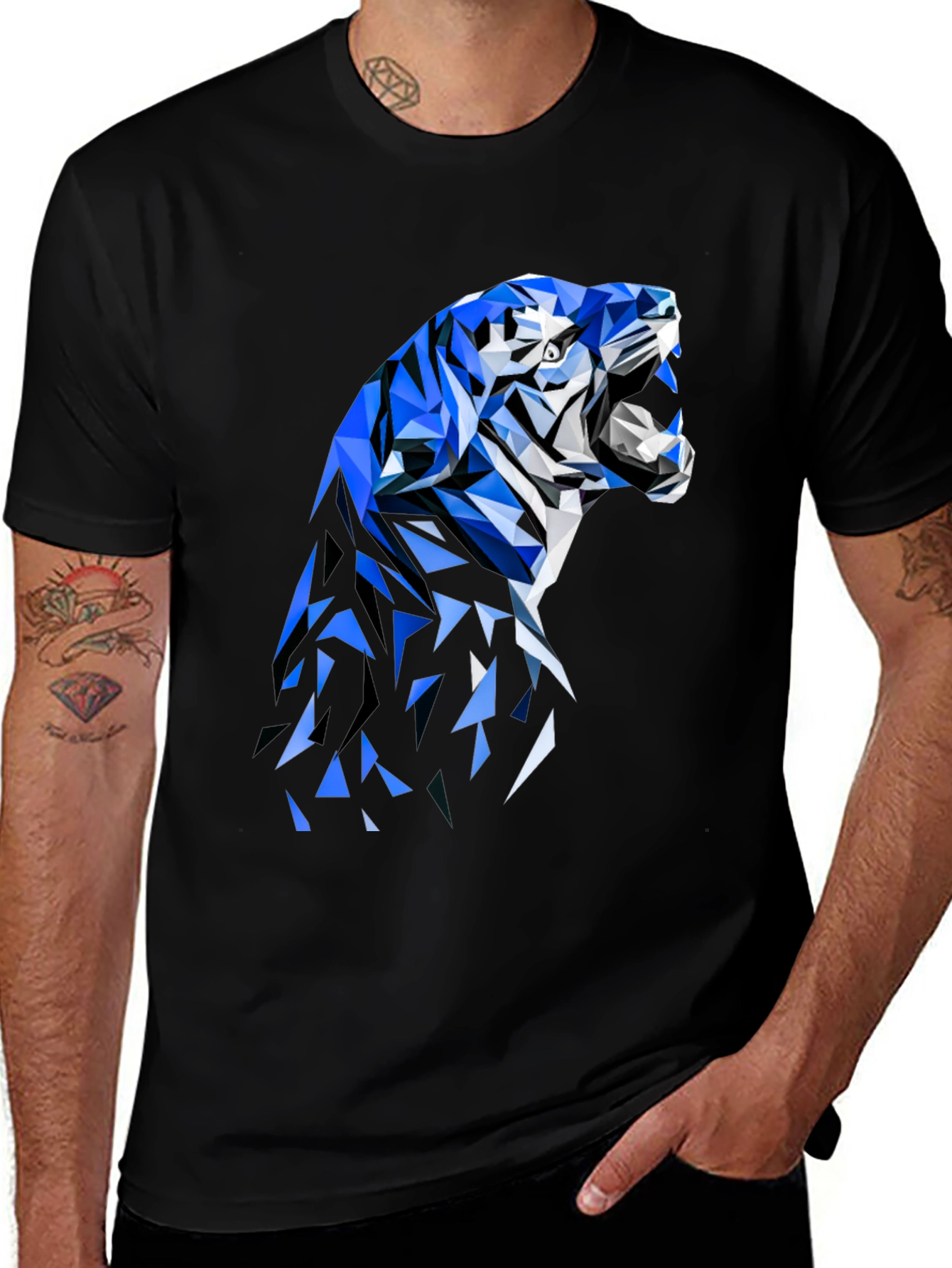Variant 13 of Geometric Tiger Graphic Tee - Stylish Black T-Shirt