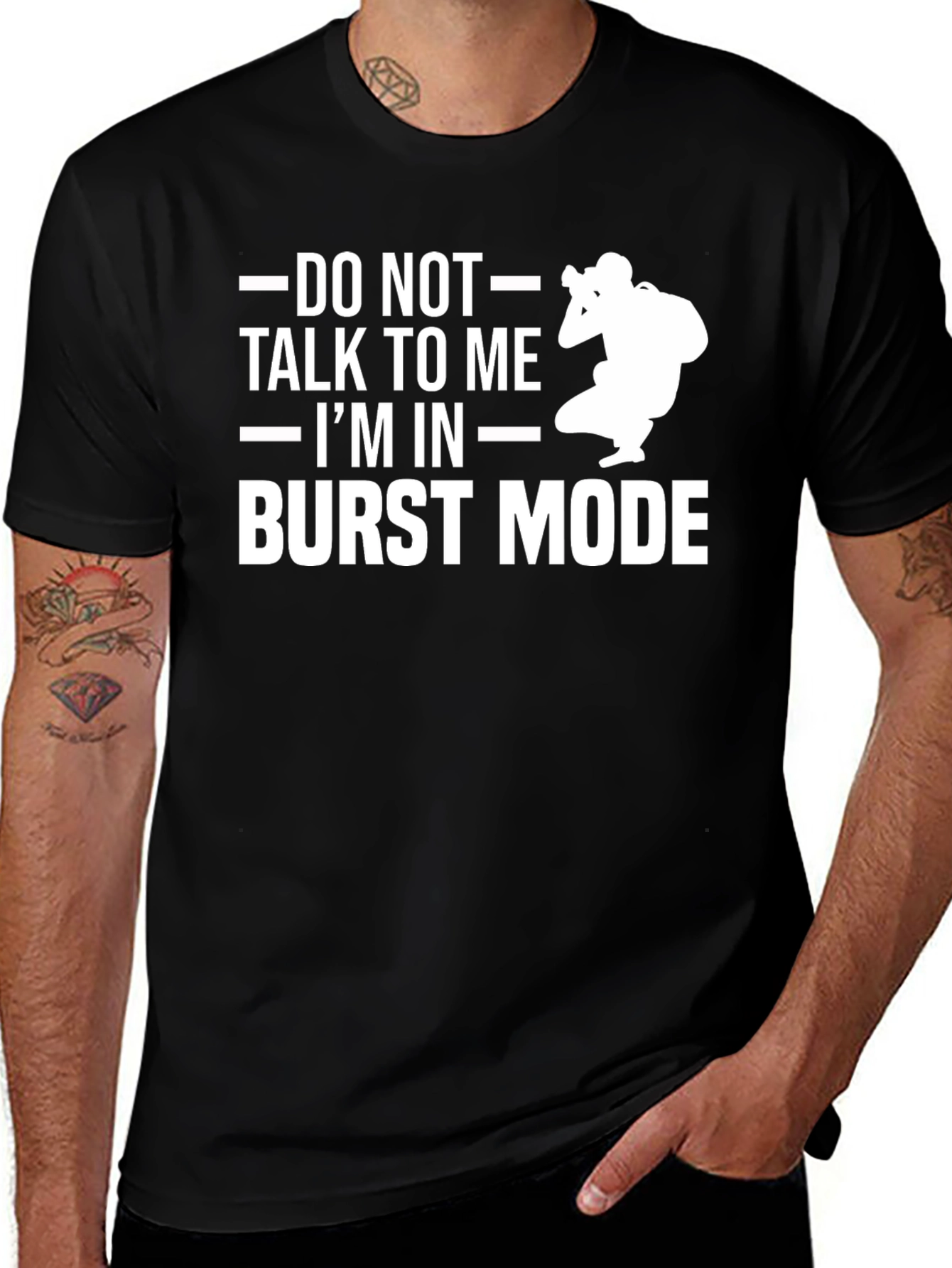 Variant 15 of Burst Mode Photographer T-Shirt - Black Cotton Tee