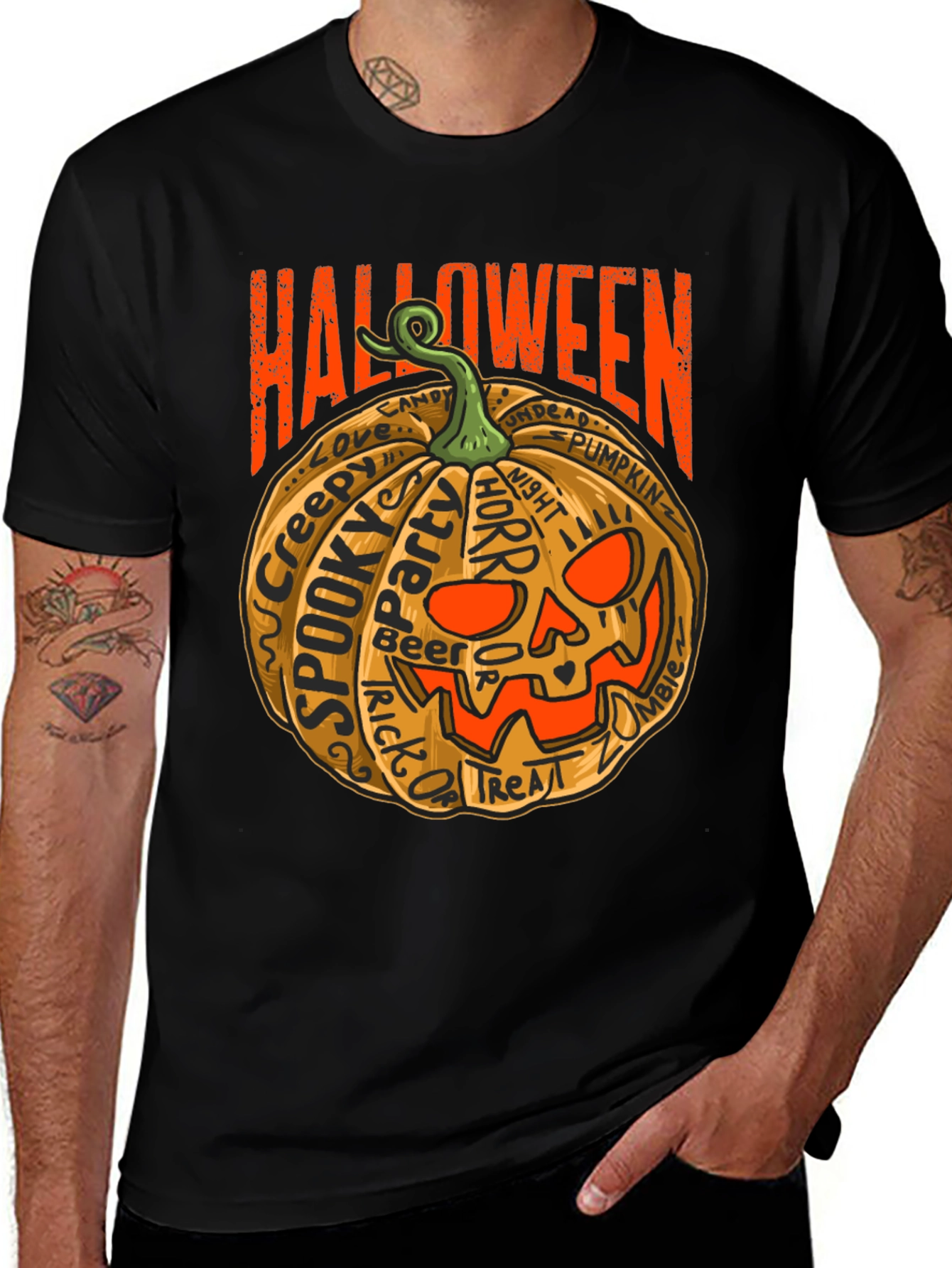 Halloween Pumpkin Word Art Graphic T-Shirt