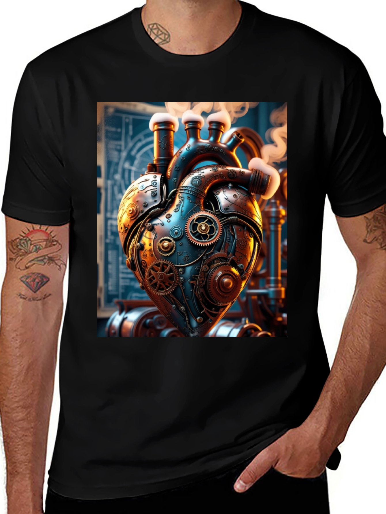 Variant 7 of Steampunk Heart Graphic Tee - Mechanical Love