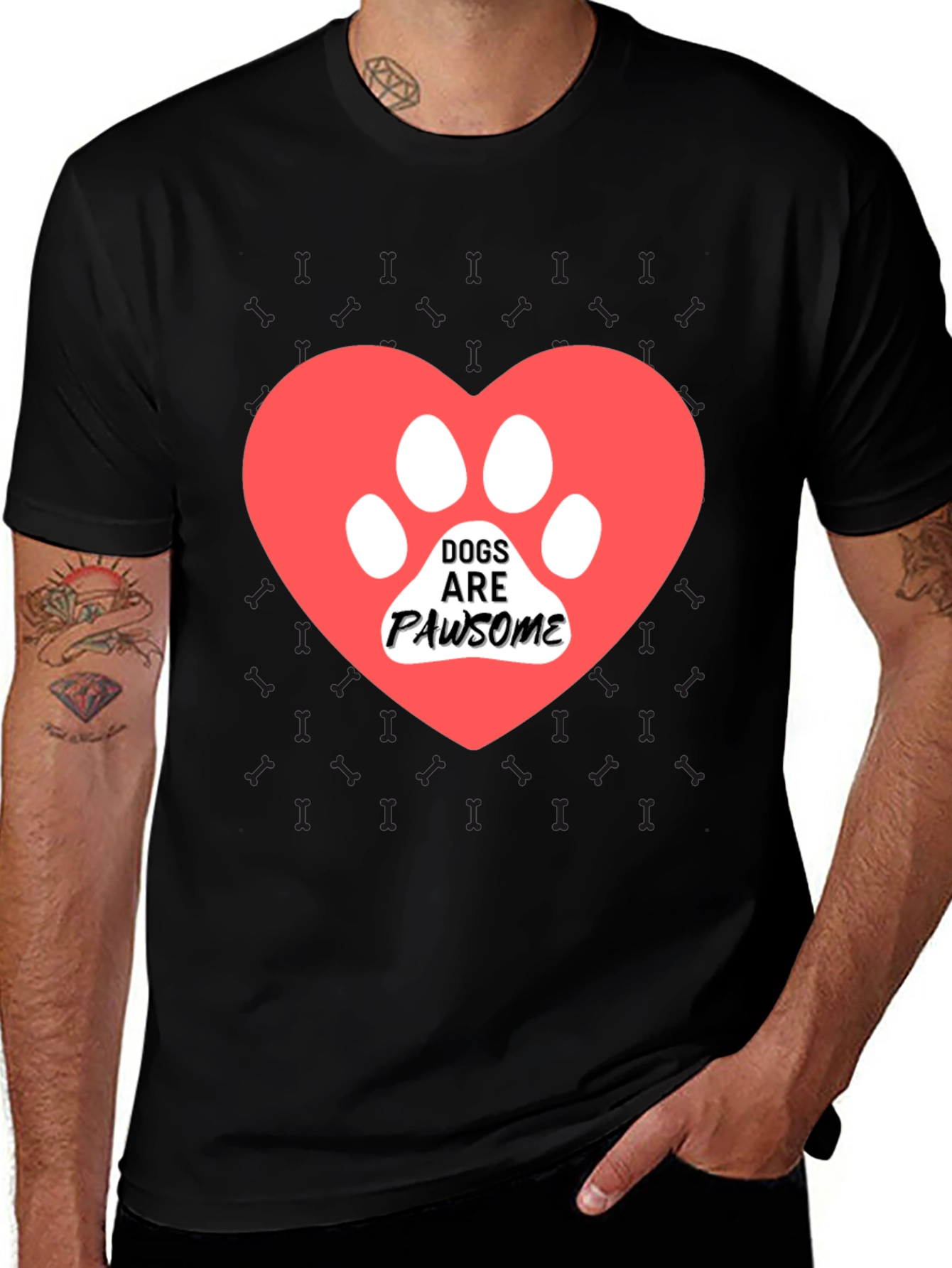 Variant 14 of Dogs are Pawsome T-Shirt: Cute Paw Print Heart Design