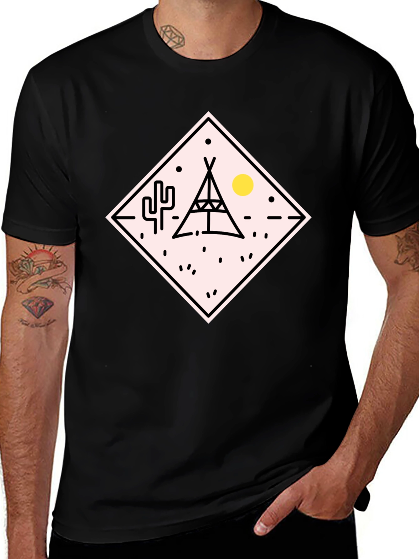 Variant 4 of Teepee Desert Graphic T-Shirt - Black