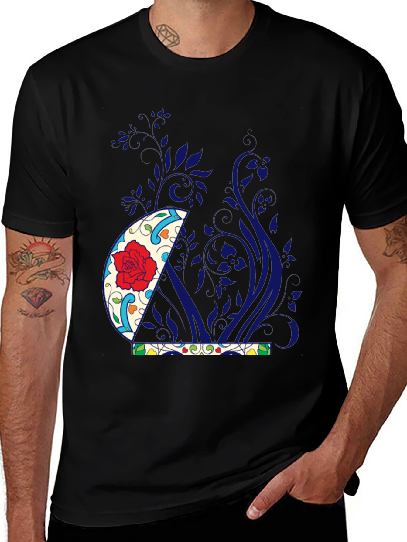 Variant 23 of Floral Crescent Graphic Black Tee