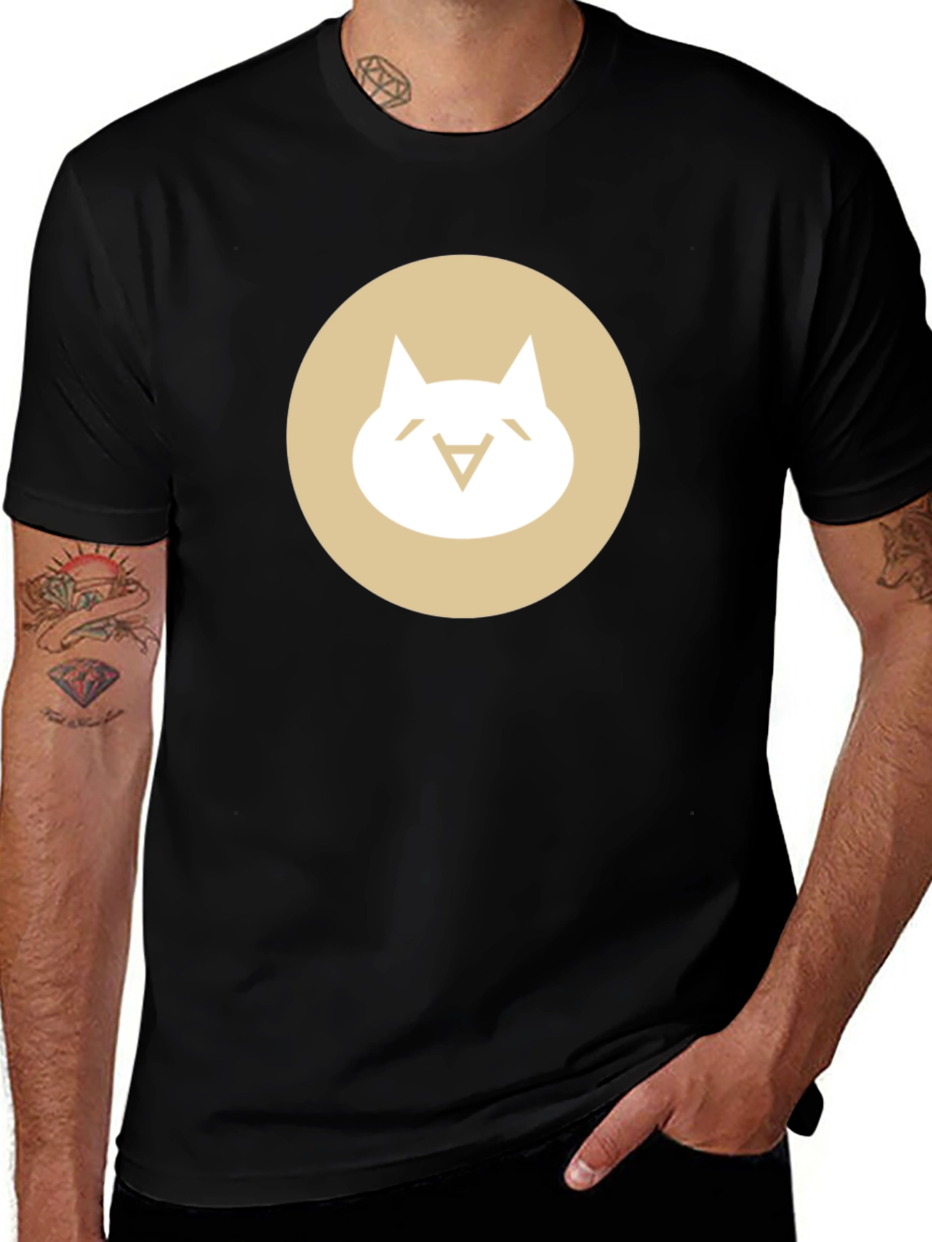 Variant 25 of Minimalist Cat Graphic Tee - Black Cotton