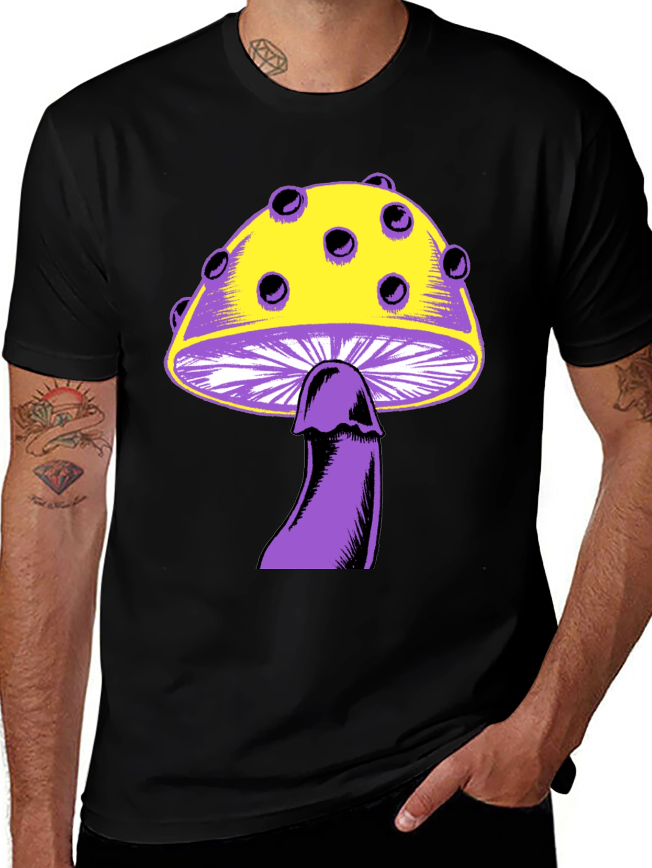 Variant 3 of Novelty Mushroom Graphic Tee - Black Unisex T-Shirt