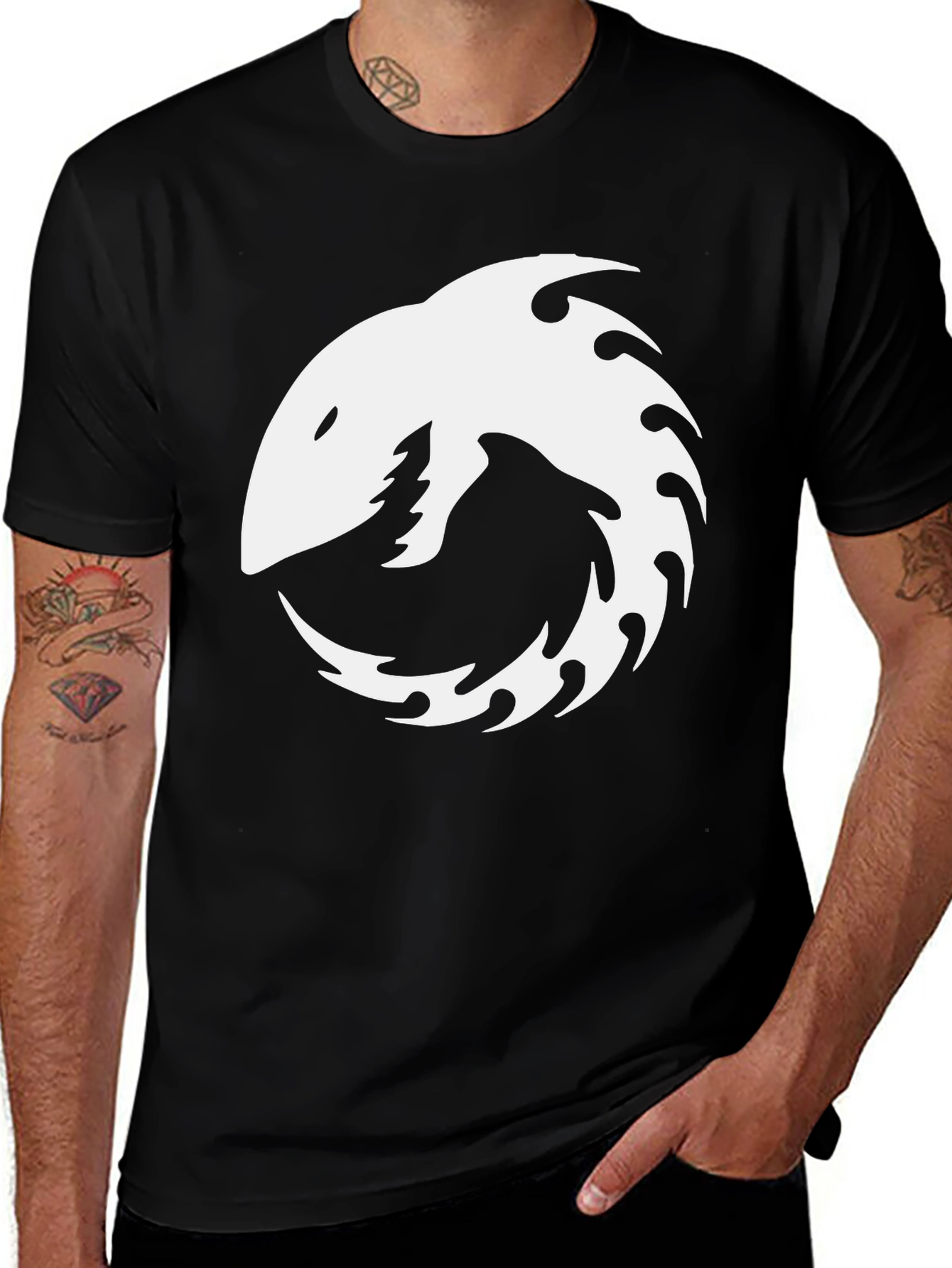 Variant 14 of Shark Yin Yang Graphic Tee - Black Cotton T-Shirt