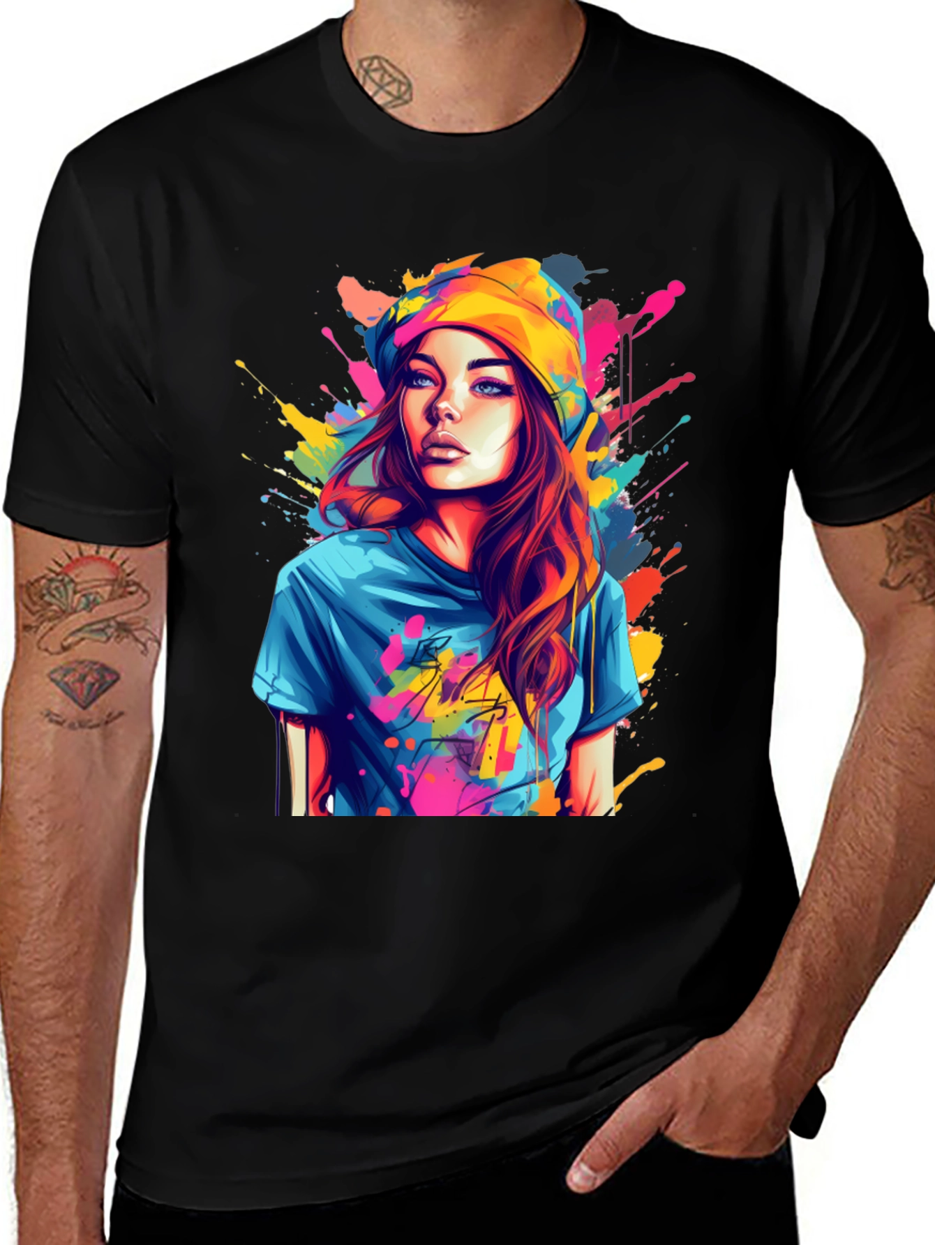 Black Colorful Art Girl T-Shirt main image