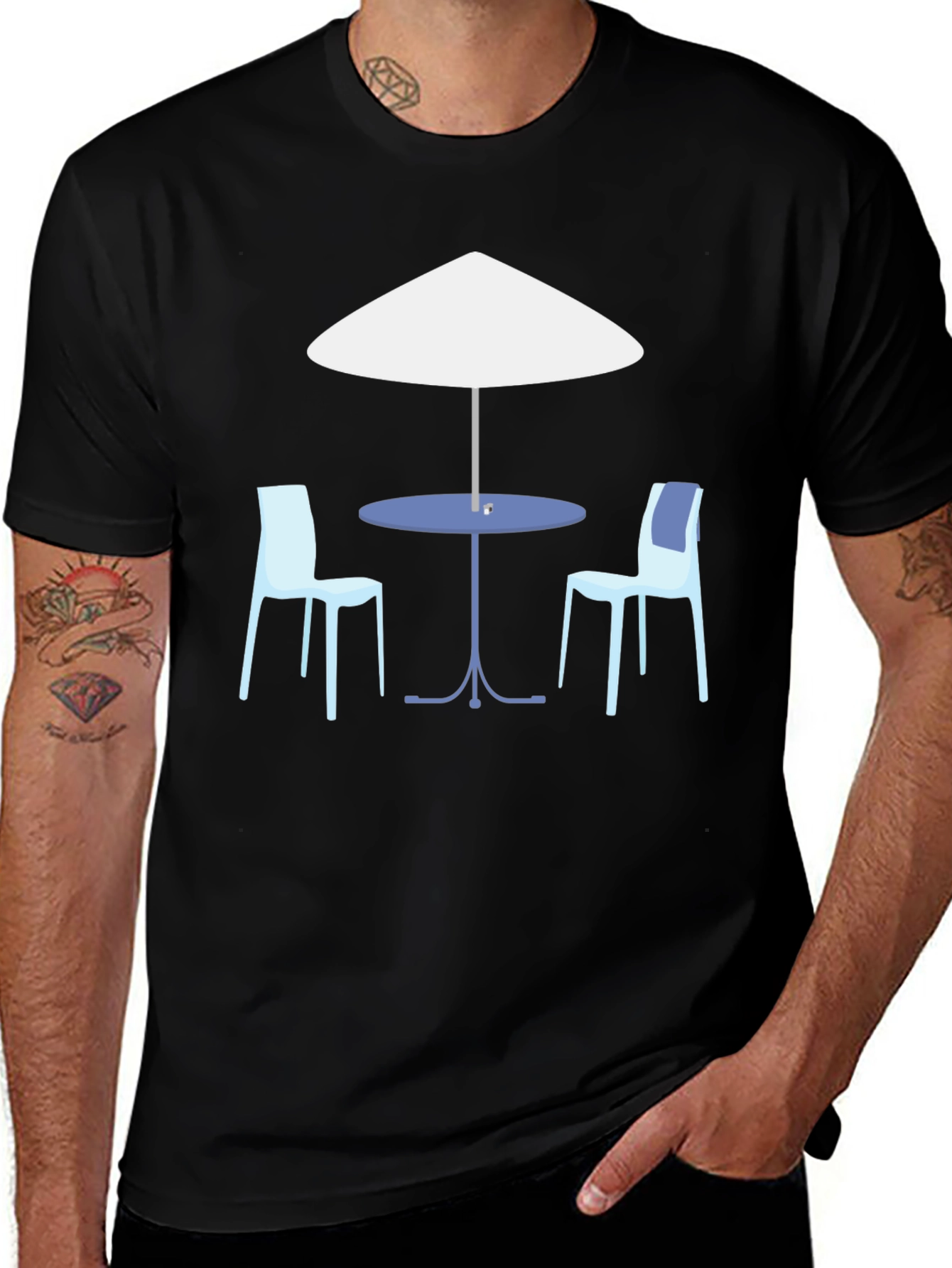 Cafe Table Graphic Tee - Relaxed Fit Black T-Shirt