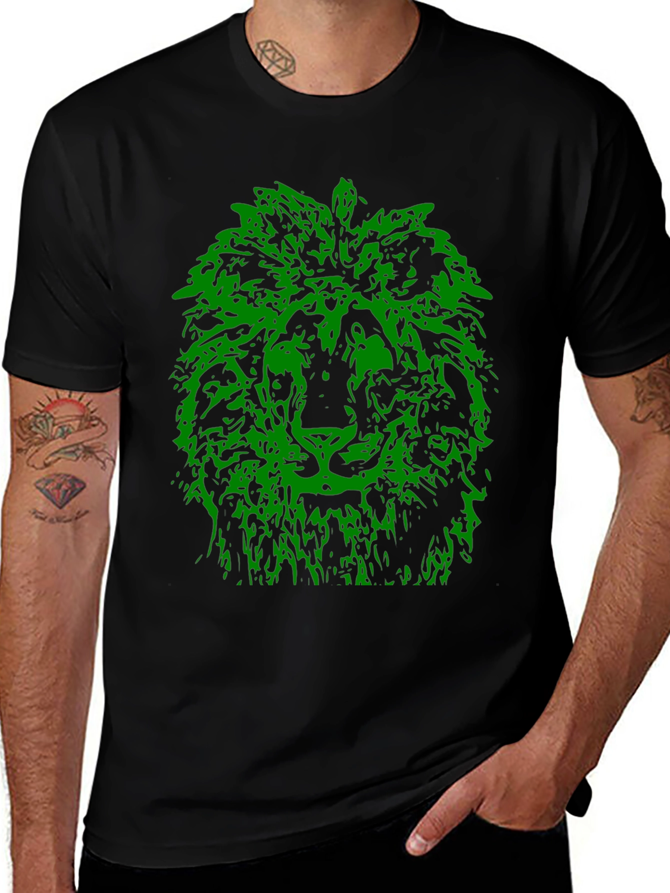 Variant 28 of Green Lion Graphic Print Black T-Shirt