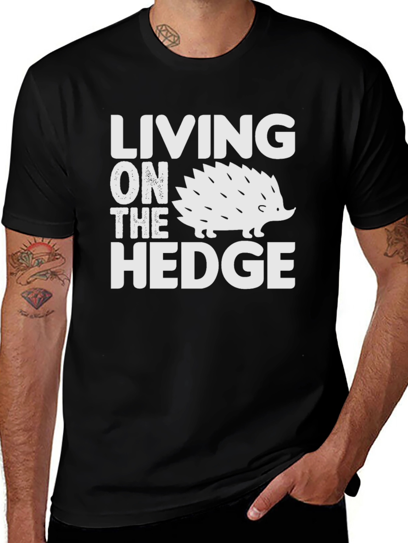 Variant 21 of Living on the Hedge Hedgehog T-Shirt - Black